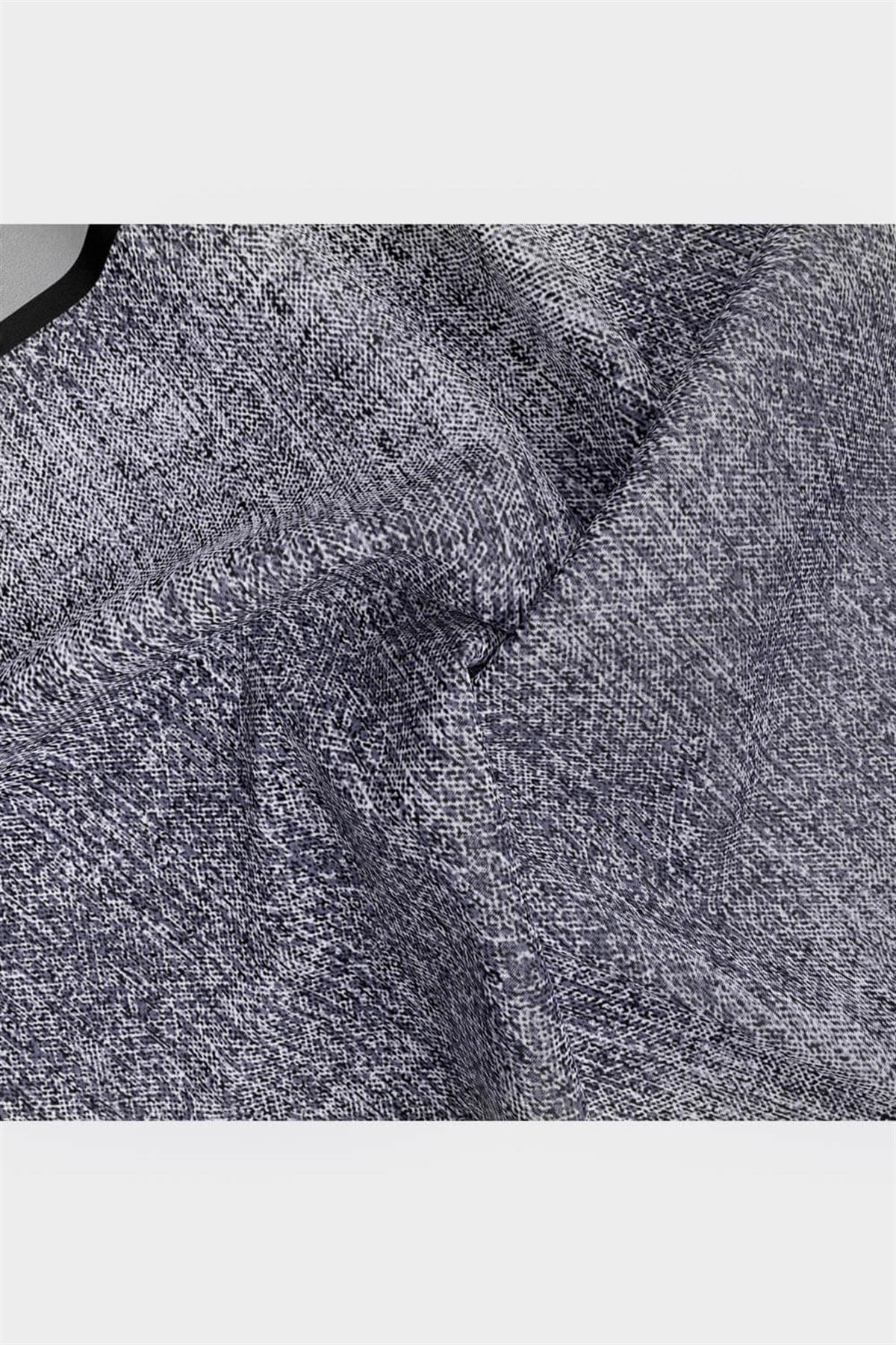 %100 Twill İpek Dokulu Desen Gri - Siyah Renkli 90x90 Eşarp Kenar Dikiş Şekli El Dikişli