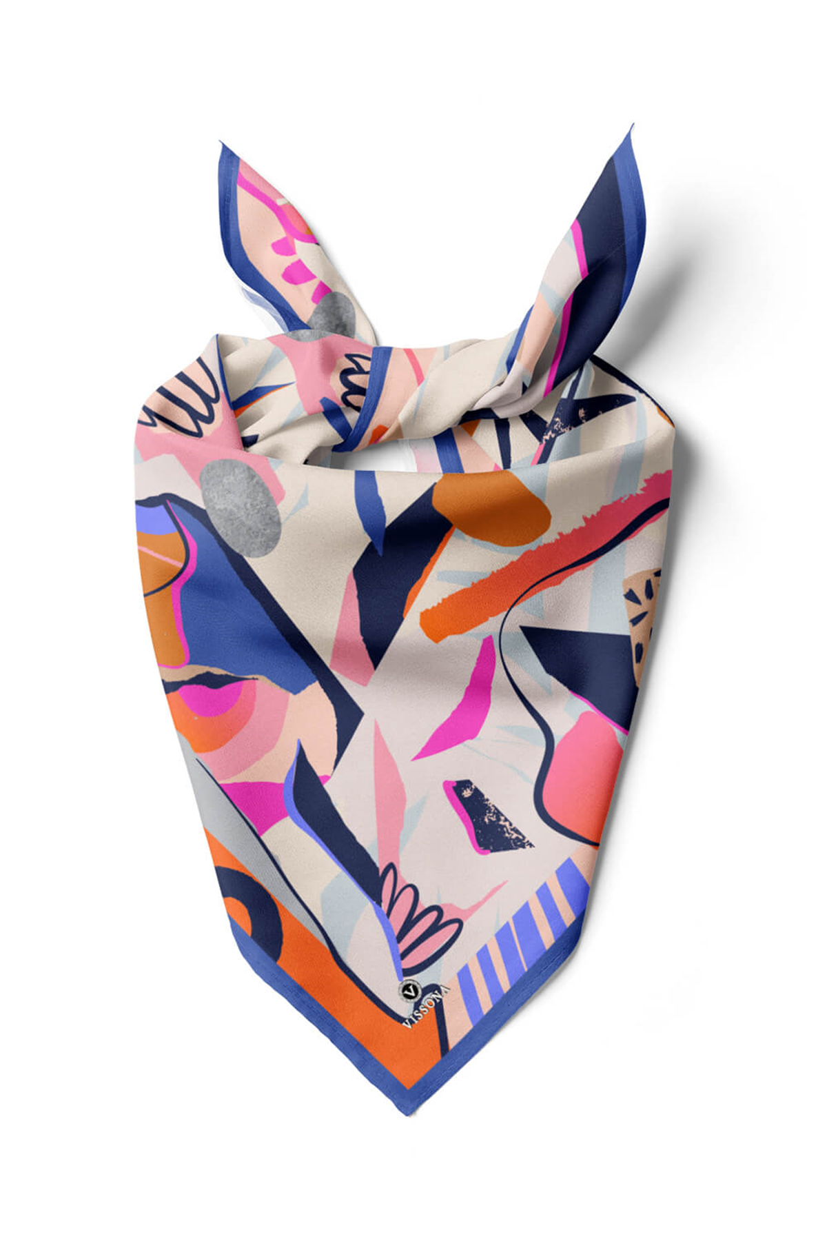 Saten İpek Geometrik Desenli Kadın Bandana