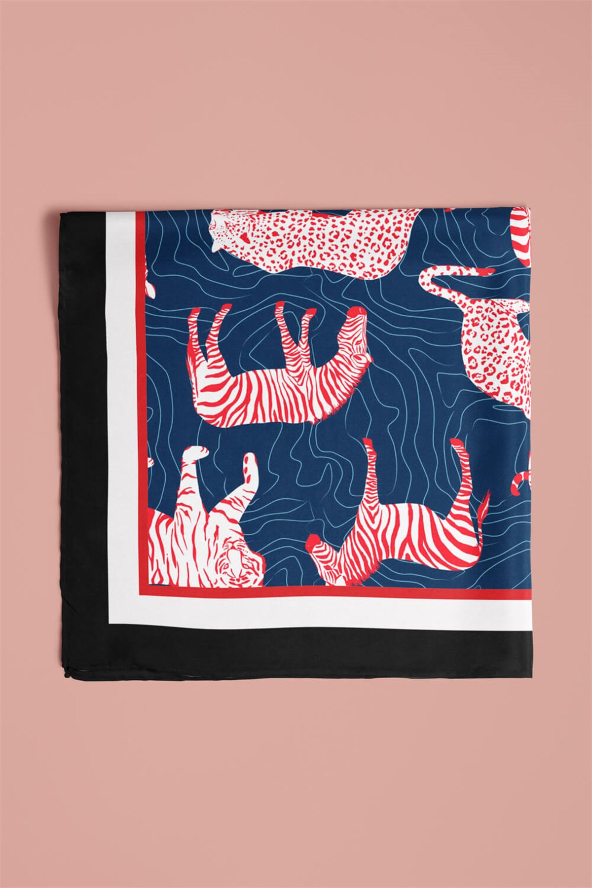 Violla H50 Kadın Mavi Kırmızı Animal Desenli 50x50 Bandana HYL DG01695-22