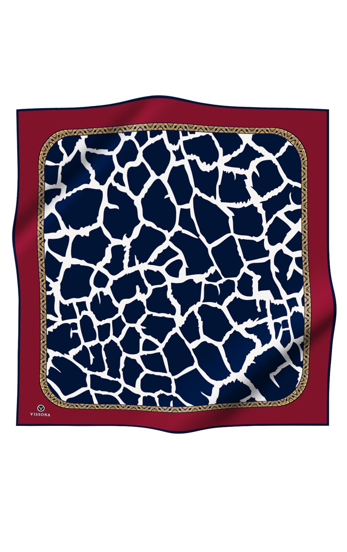 %100 Twill Taş Desenli Lacivert - Bordo Renkli 90x90 Eşarp Dikim Şekli: El Dikişi