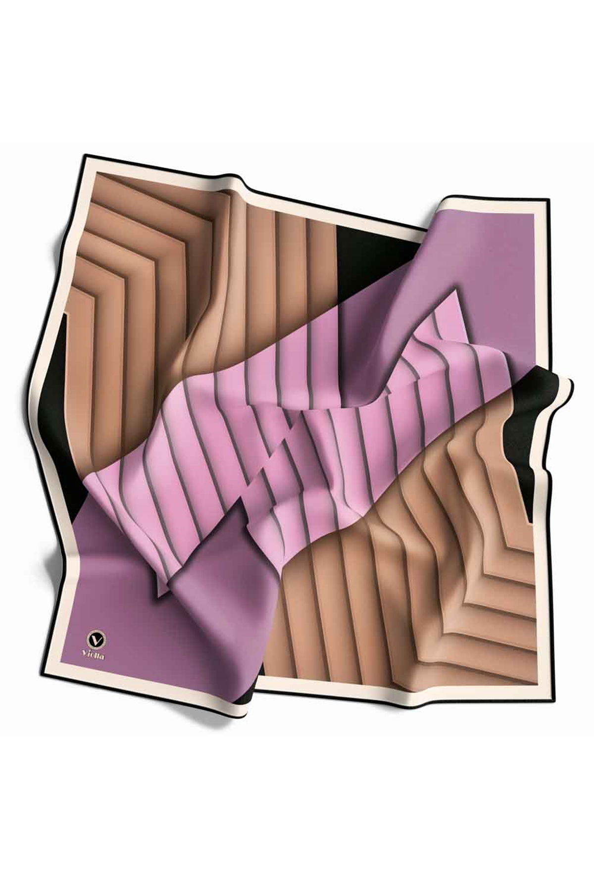 Rayon Zikzak Çizgi Desenli Lila Renkli 90x90 Eşarp (İpek İçermez) Dikim Şekli : El Dikişi