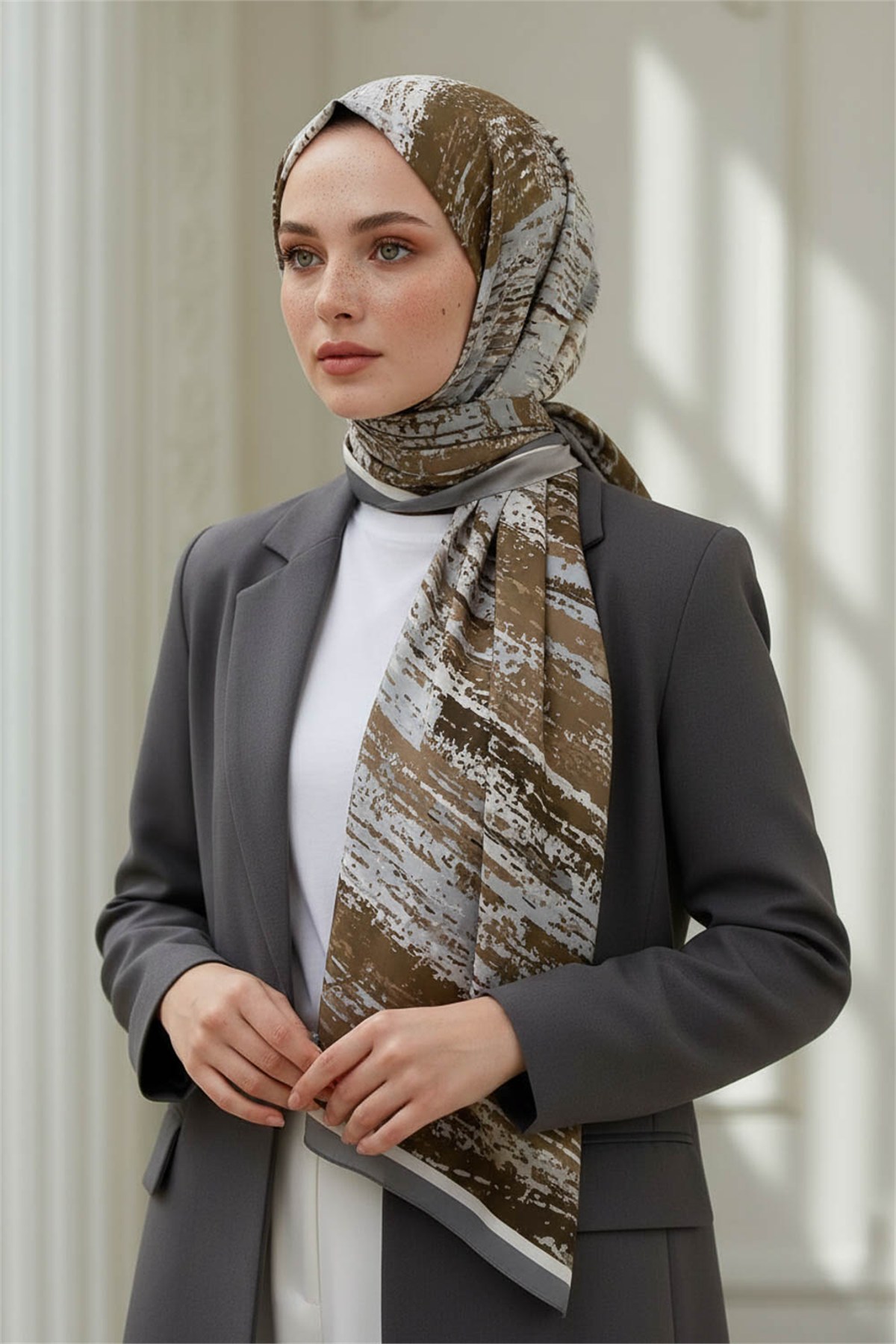 KREP FIRÇA DESENLİ GRİ RENKLİ 75X195 KIRIŞMAZ ŞAL