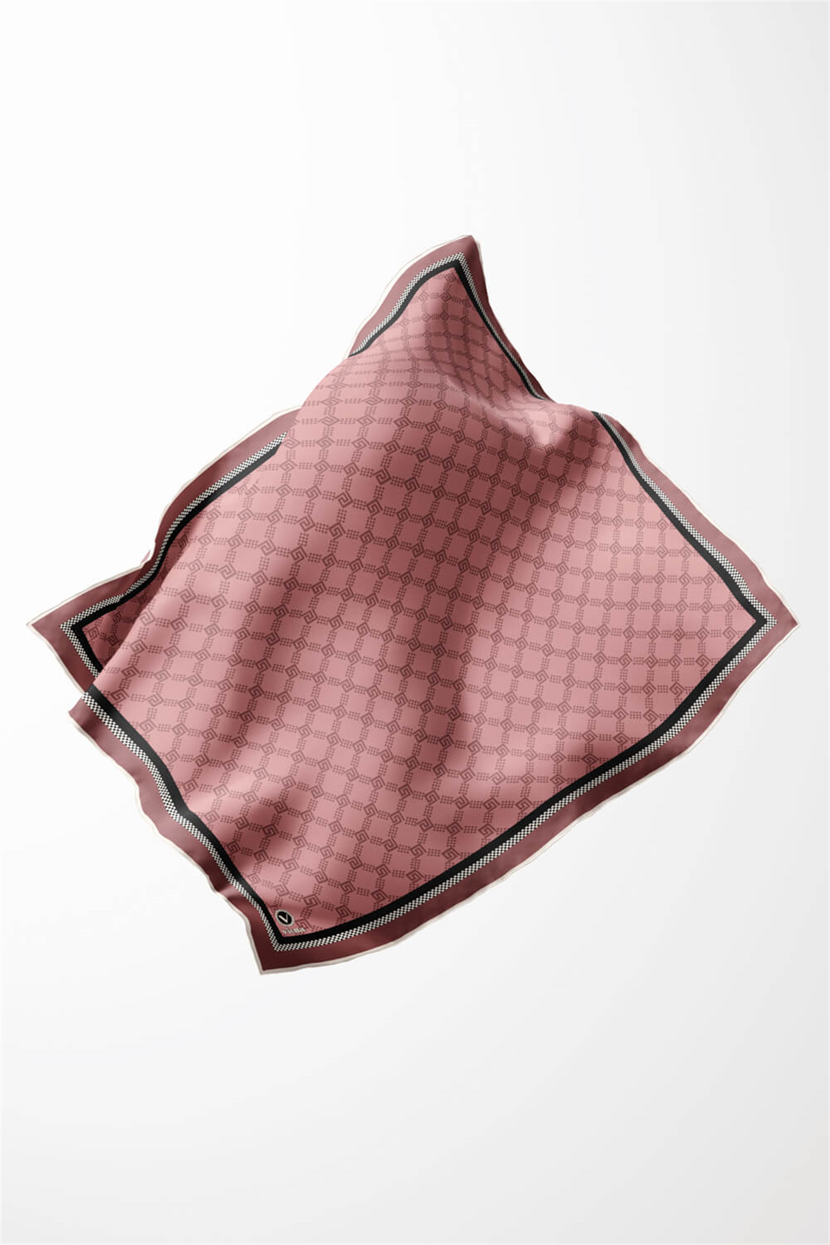 Twill Minik Motifli Geometrik Desenli Pembe Renkli 90x90 Eşarp (İpek İçermez) Dikim Şekli : El Dikişi