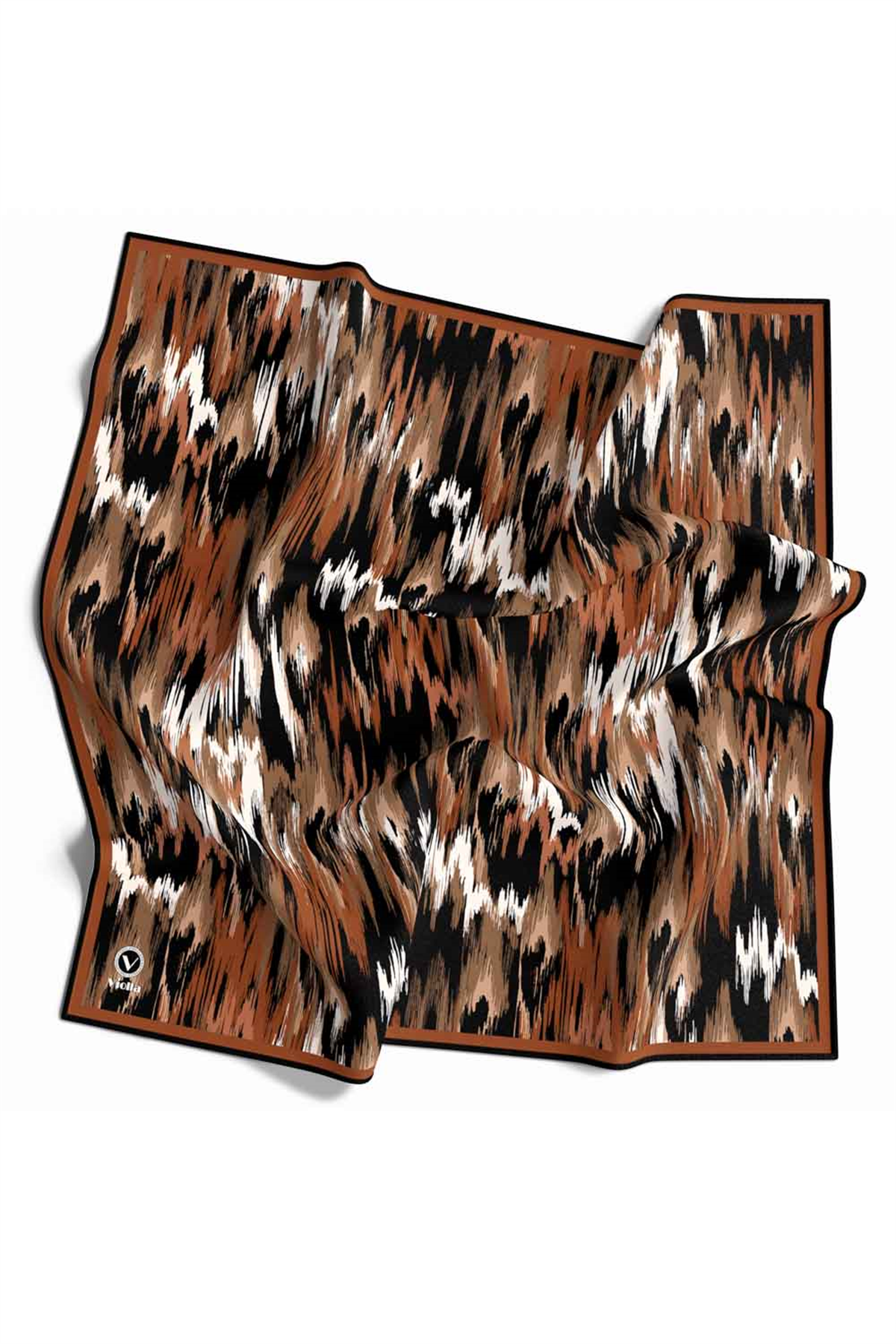 Twill Fırça Desenli Taba Renkli 90x90 Eşarp (İpek İçermez) Kenar Dikiş Şekli El Dikişli