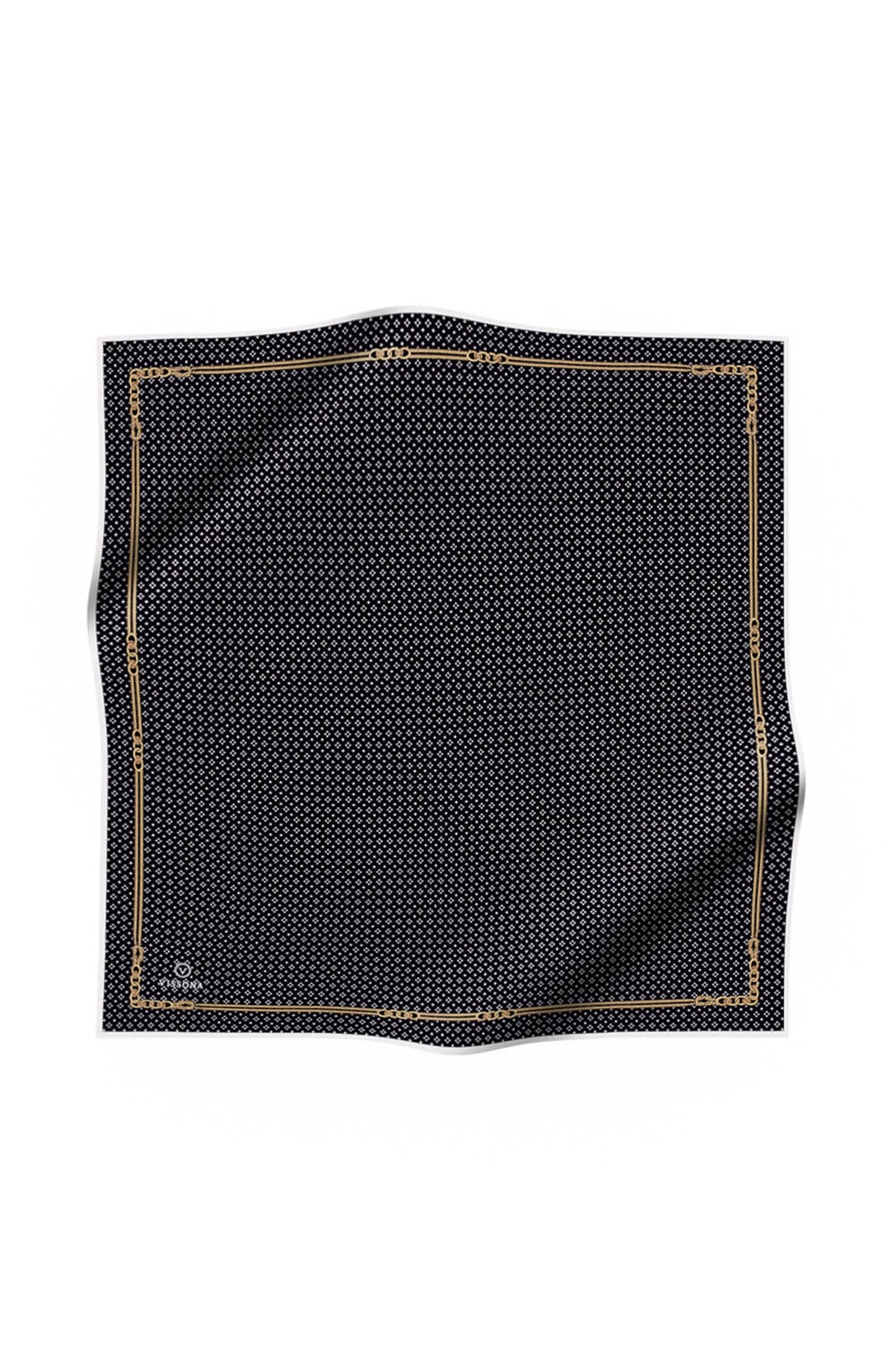 %57 İPEK %43 VİSKON Twill İpek Zincir Desenli Siyah - Krem Renkli 90x90 Eşarp Dikim Şekli : El Dikişi