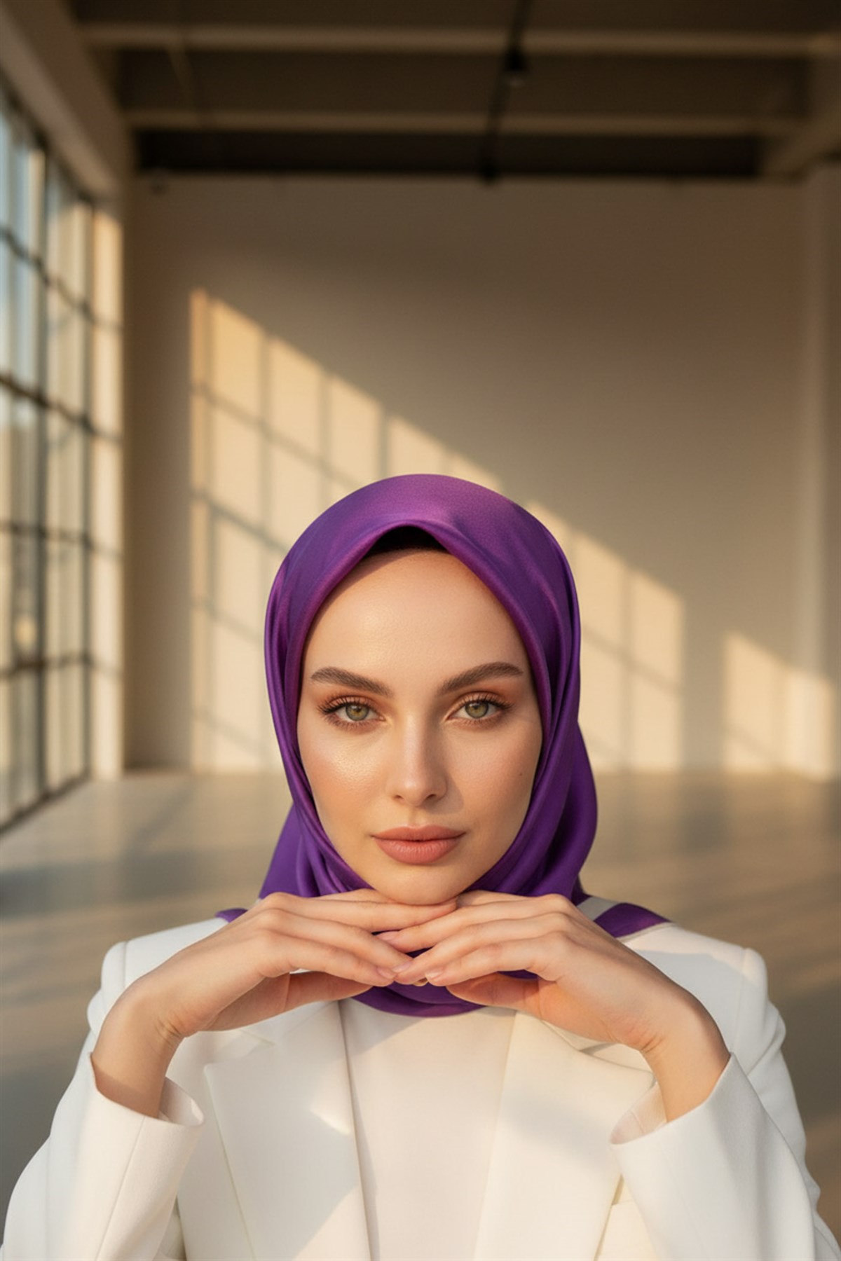 100% Twill İpek Düz Renk Bordür Desenli Mor - Krem Renkli Daha Tok Exclusive Serisi 90x90 Dikim Şekli : El Dikişi Eşarp
