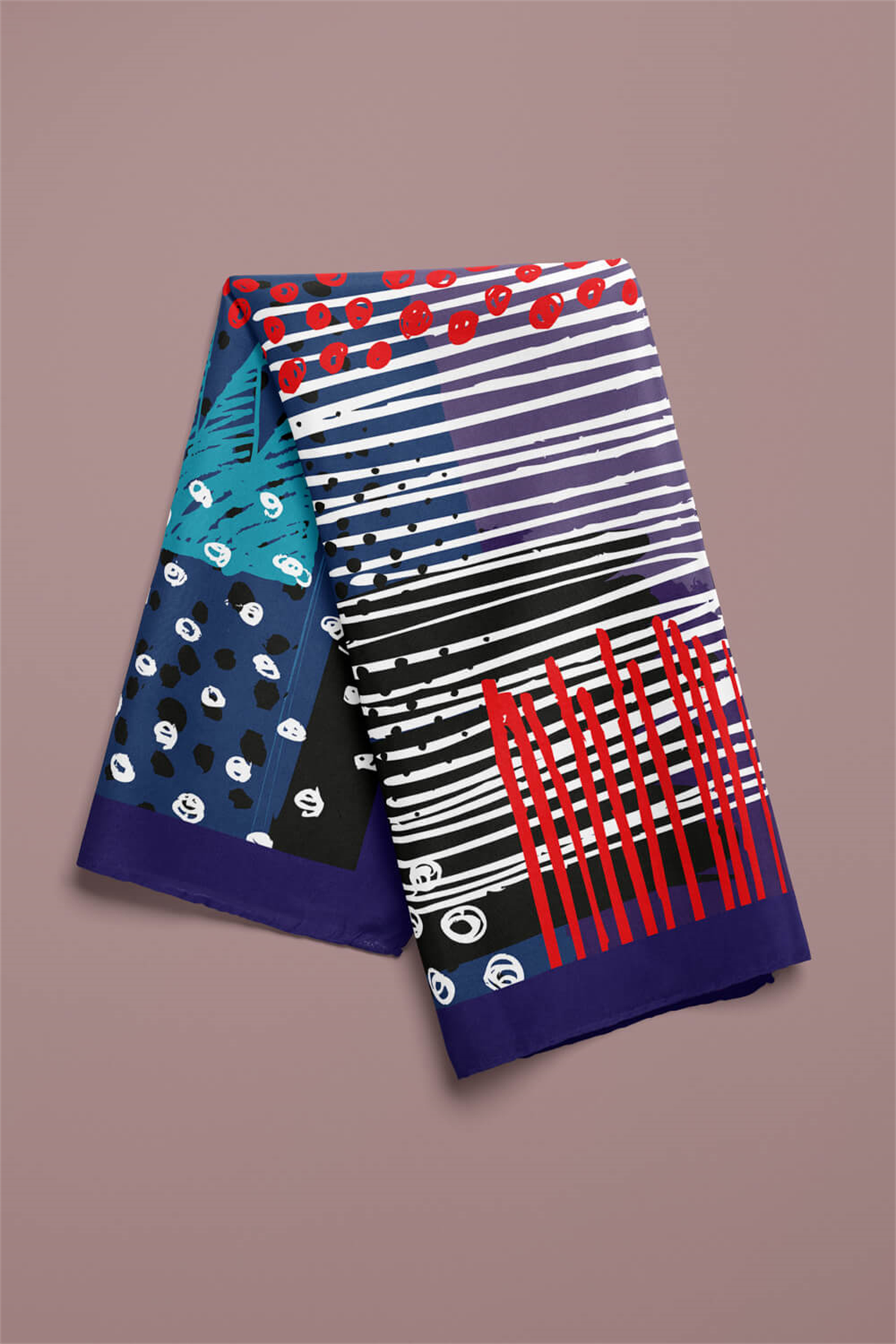 Y18 Kadın Egzotik Desenli Bandana 50x50 Mavi DG0402-22