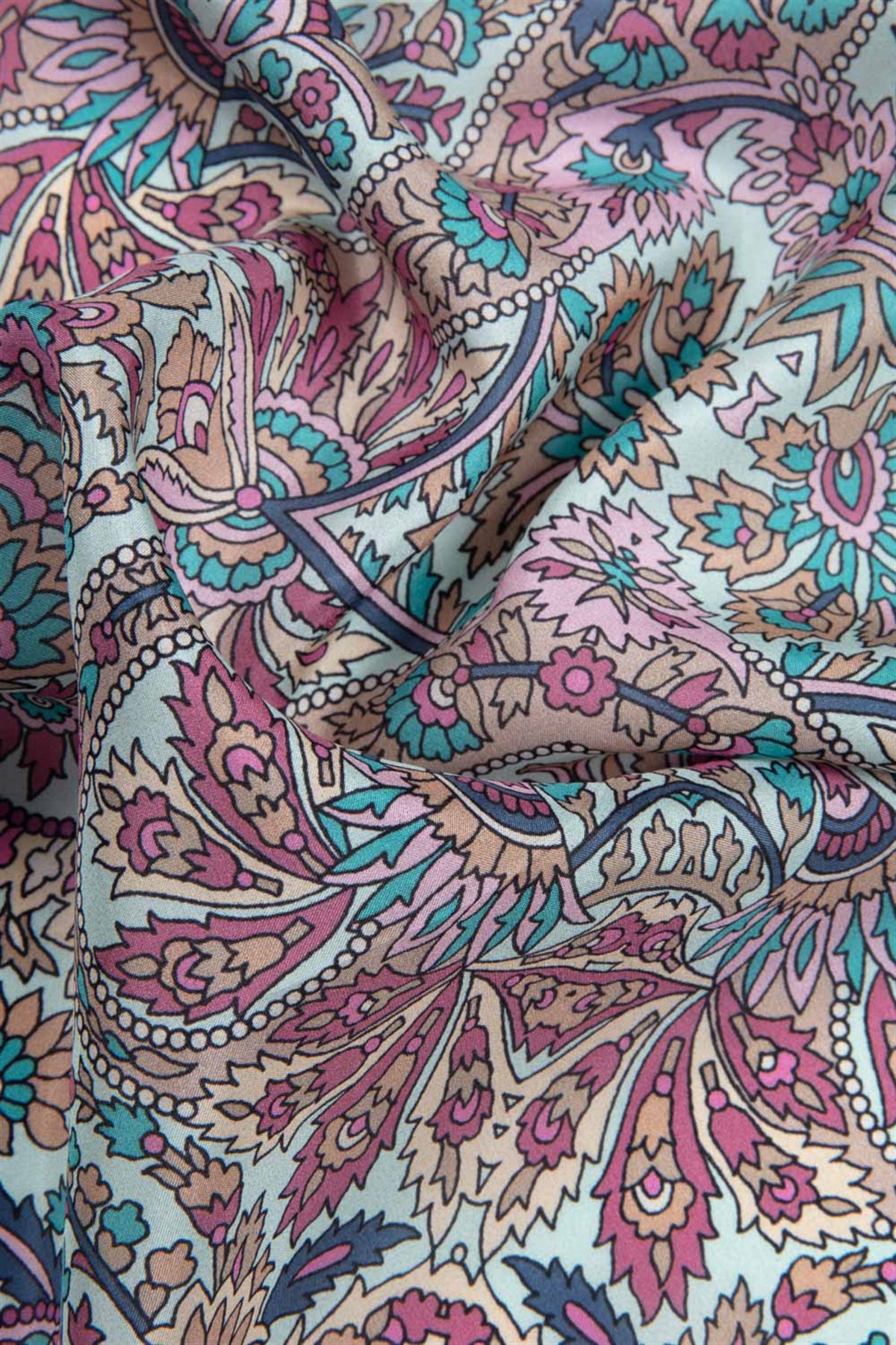 100% İpek Etro Desenli Gri - Lacivert Renkli 92x210 Şal