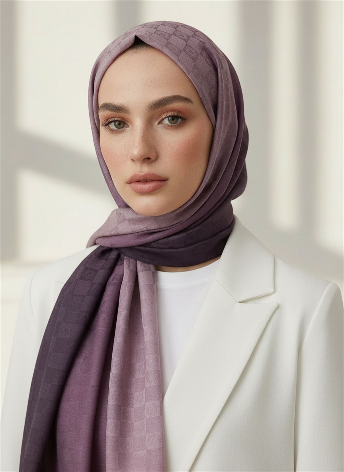 Vissona %57 İPEK %43 PAMUK Degrade Desenli Pudra 2 Renkli Şal -  70x190 Dikiş Tipi İtalyan Dikişli