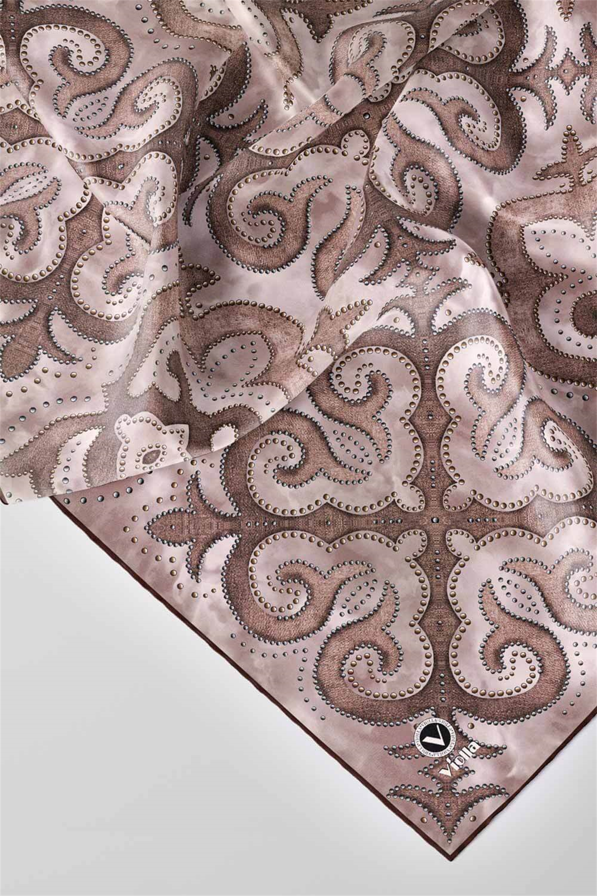 Twill Barok Desenli Taş Renkli 90x90 Eşarp (İpek İçermez) Kenar Dikiş Şekli El Dikişli