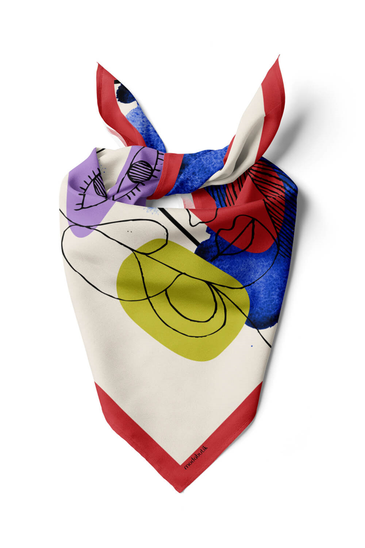 V12 Kadın Portre Desenli Bandana 50x50 Gri Mavi DG0489-22