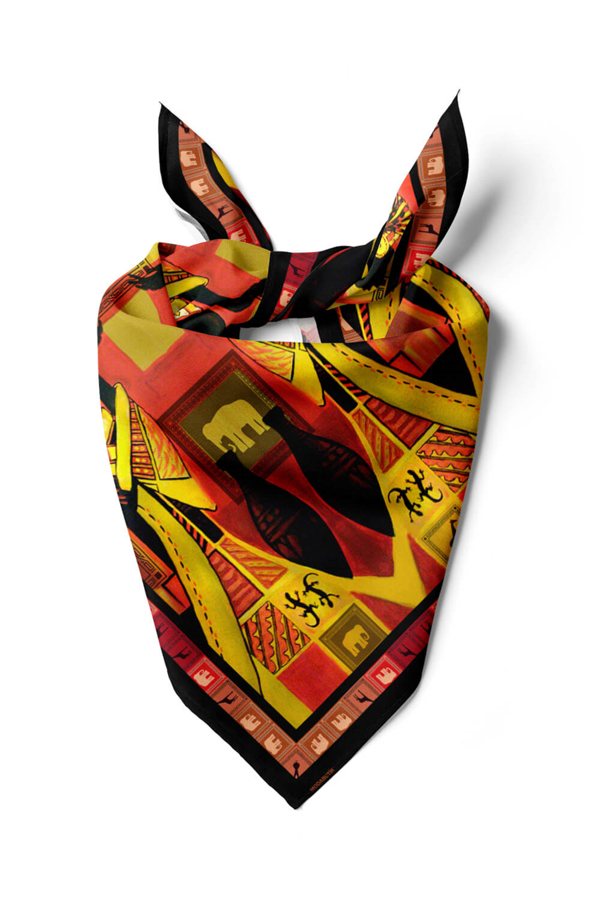 D113 Kadın African Desenli Bandana 50x50 Kırmızı DG0217-22