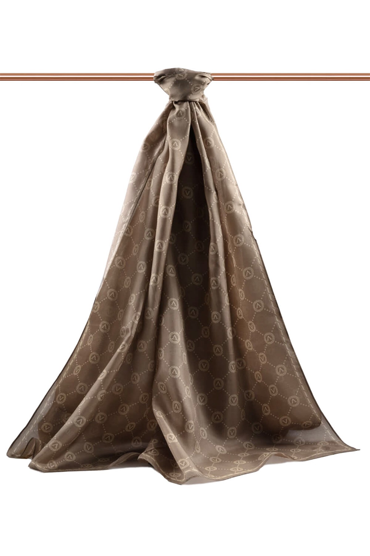 % 100 İpek V Logo Desenli Sütlü Kahve Renkli 90x210 Şal