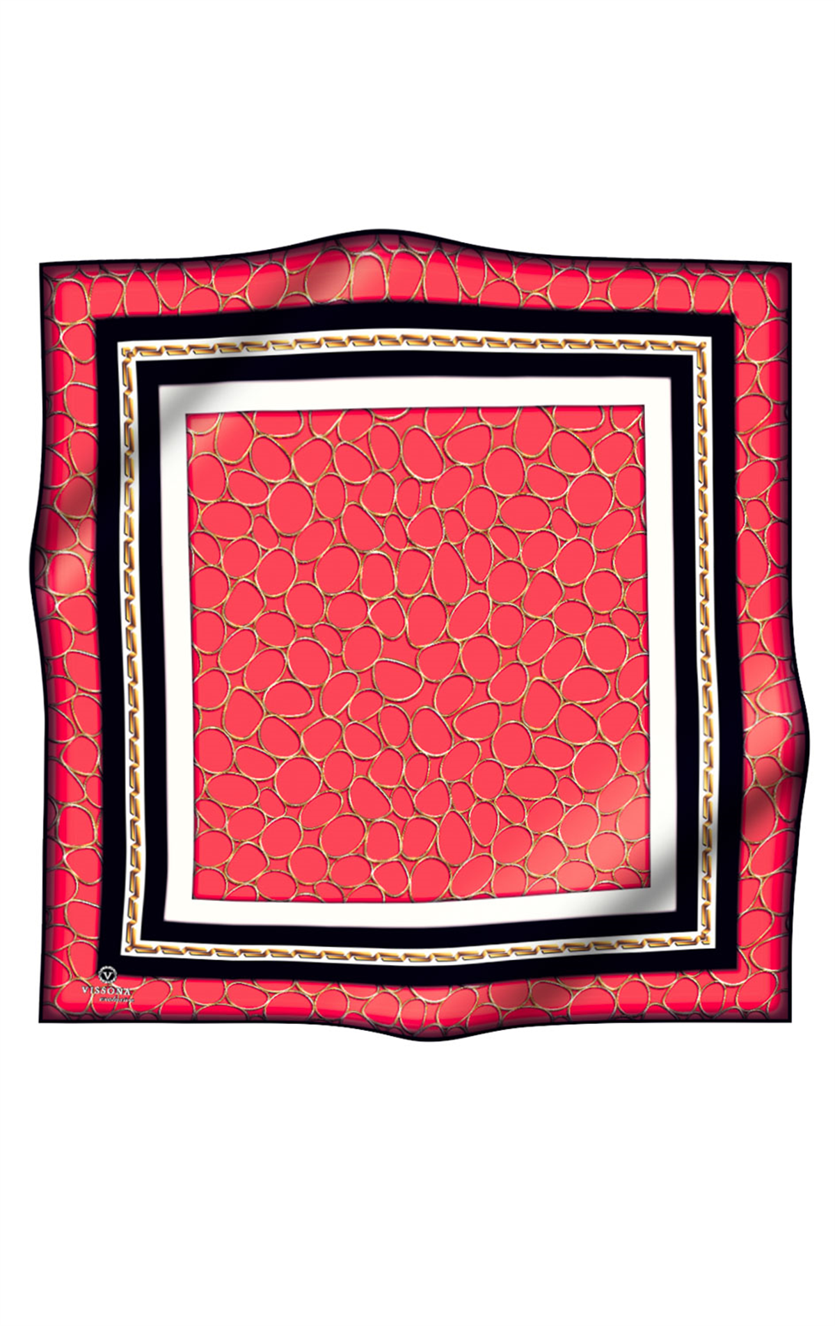 %100 Twill İpek Zincir Desenli Narçiçeği - Siyah Renkli 90x90 Eşarp Kenar Dikiş Şekli El Dikişli