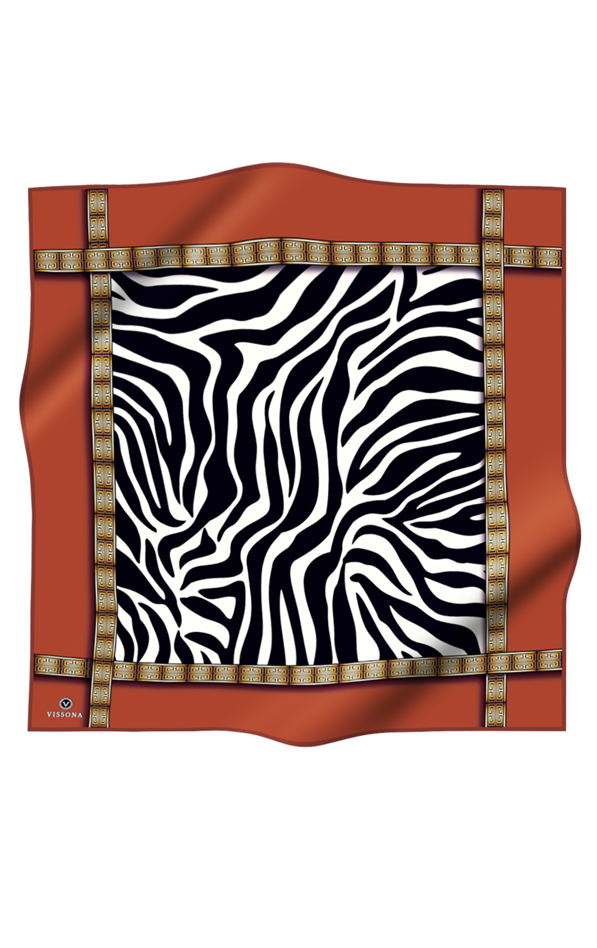 % 57 İPEK % 43 VİSKON Twill İpek Zebra Desenli Taba - Siyah Renkli 90x90 Eşarp Dikim Şekli : El Dikişi