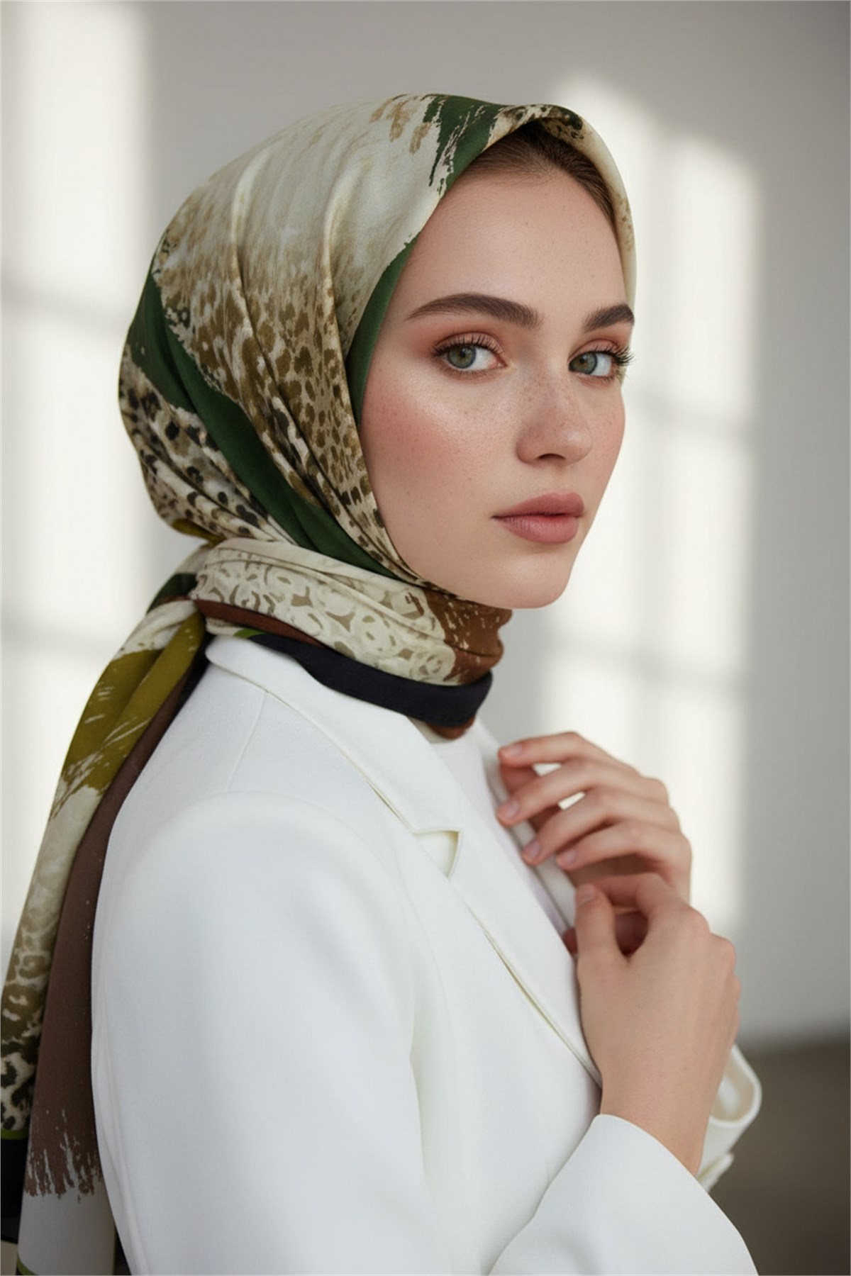 KREP RENKLİ FIRÇA VE LEOPAR DESENLİ TABA RENKLİ 75X195 KIRIŞMAZ ŞAL