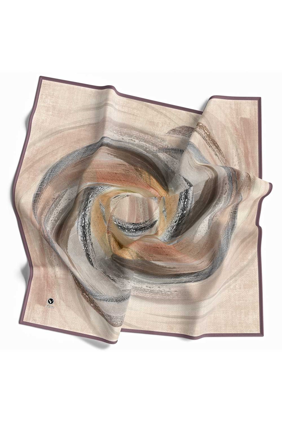 Rayon Fırça Darbesi Desenli Bej Renkli 90x90 Eşarp (İpek İçermez) Dikim Şekli : El Dikişi