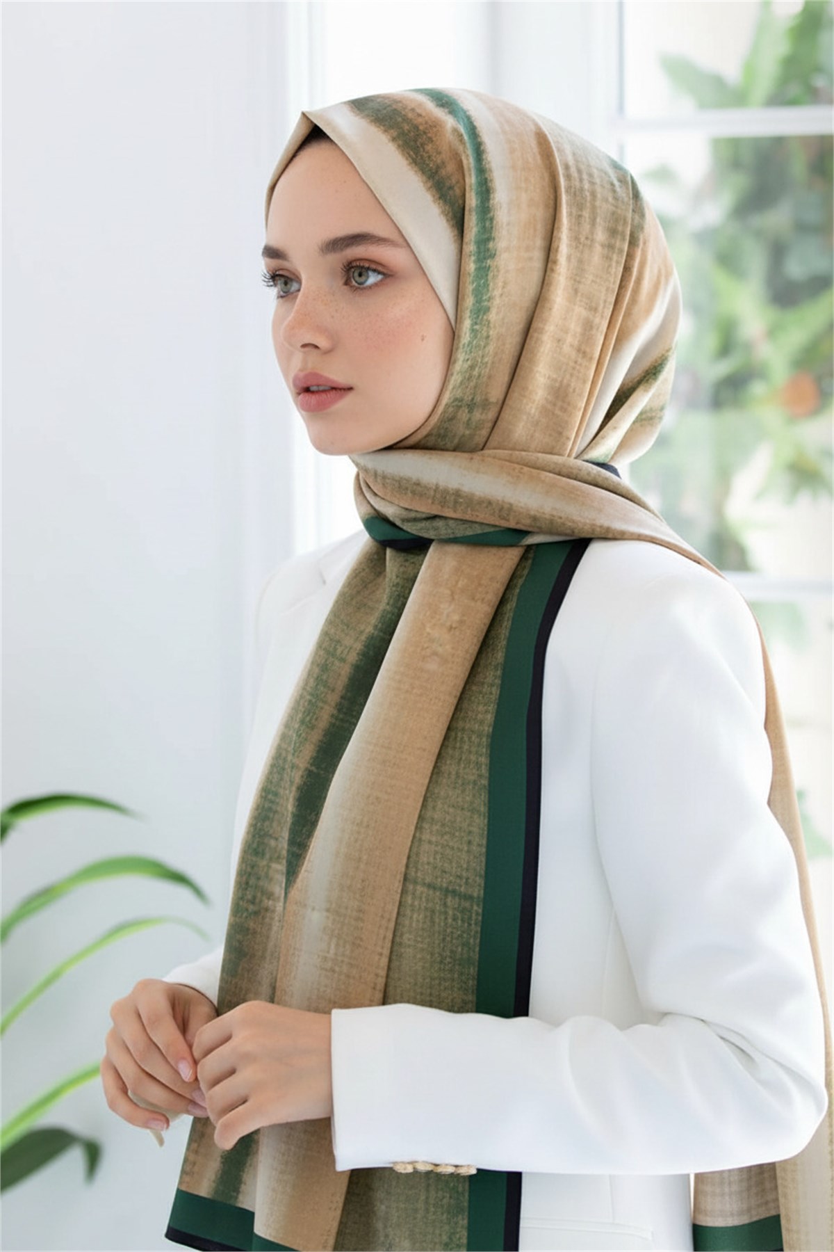 Kırışmaz Krep Şal Batik Desenli Petrol Yeşili 75x195 cm – Kolay Şekil Alan