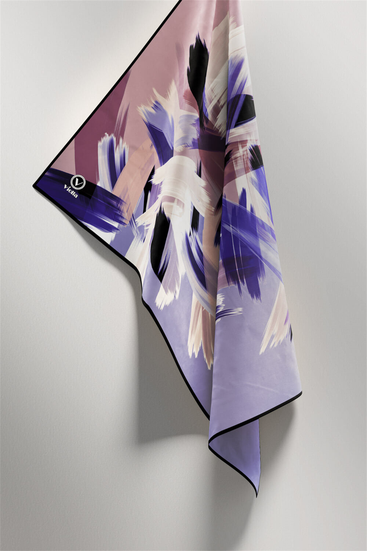 Twill Fırça Desenli Lila Renkli 90x90 Eşarp (İpek İçermez) Kenar Dikiş Şekli El Dikişli