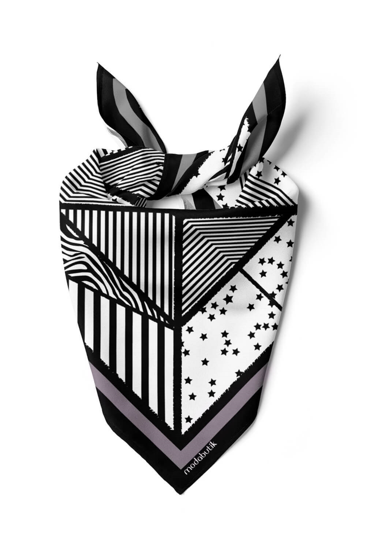 Kadın Sİyah Beyaz Square Star Desenli 50x50 Bandana