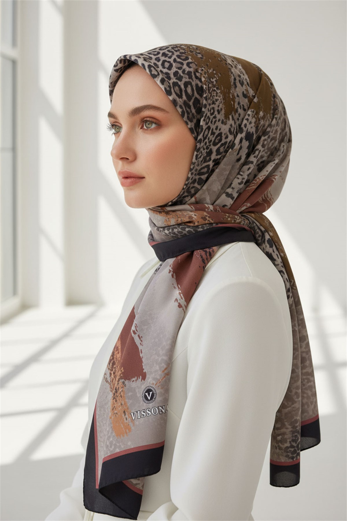 KREP LEOPAR DESENLİ VİZON - TABA RENKLİ 75X195 KIRIŞMAZ ŞAL