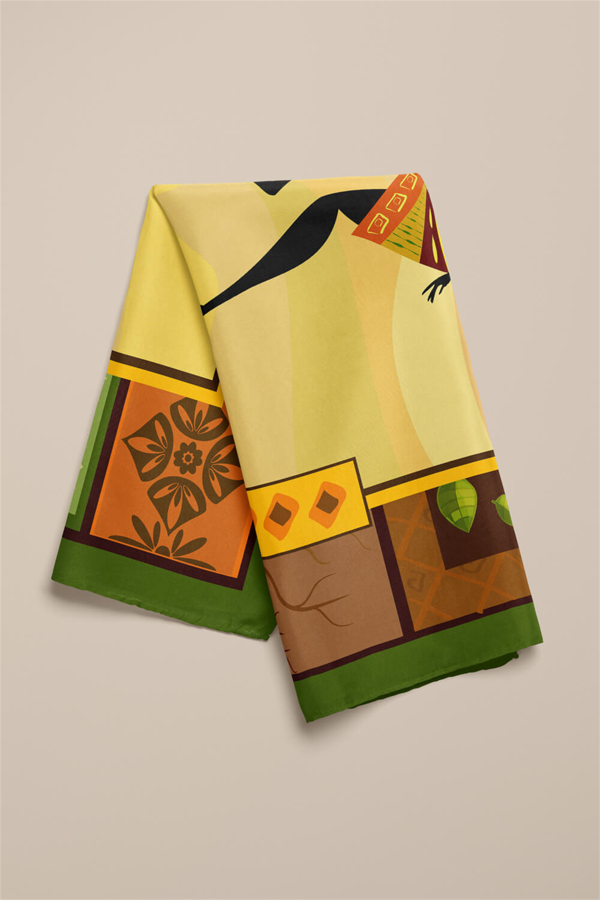 F23 Kadın African Desenli Bandana 50x50 Kahve DG0248-2