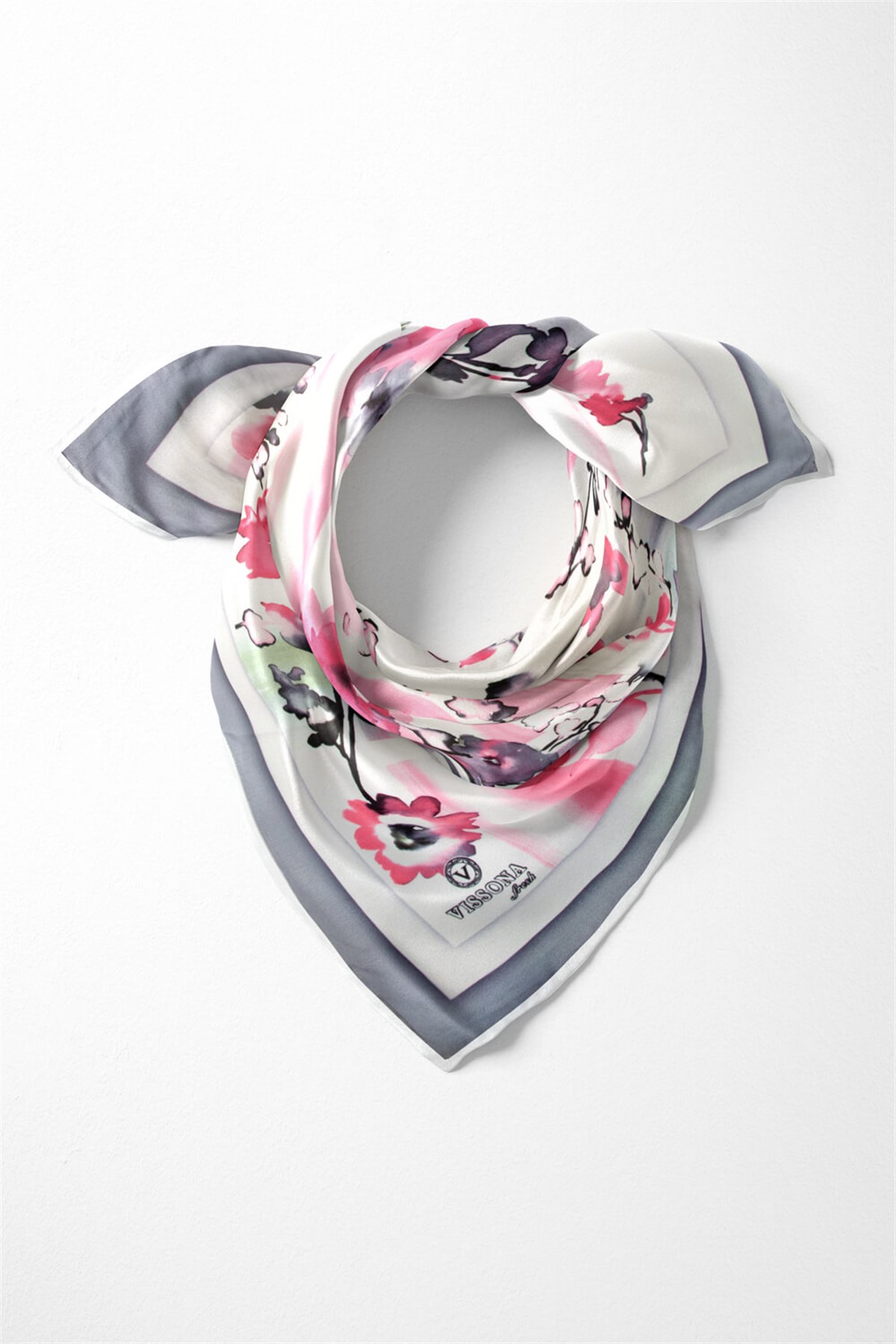 %100 İpek Kadın Desenli Bandana 80x80