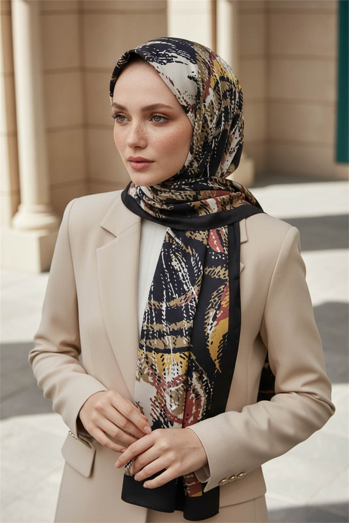 KREP DEGRADELİ ÇİZGİ DESENLİ GÜL KURUSU RENKLİ 75X195 KIRIŞMAZ ŞAL