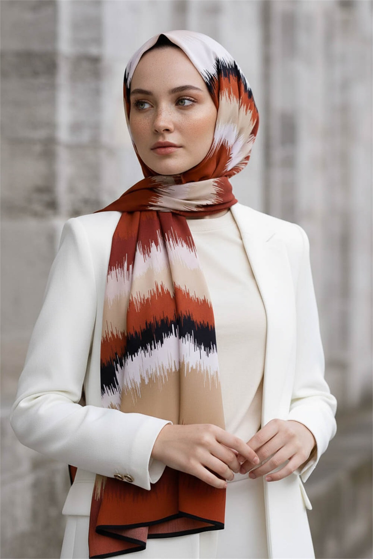 KREP FREKANS DESENLİ TABA RENKLİ 75X195 KIRIŞMAZ ŞAL