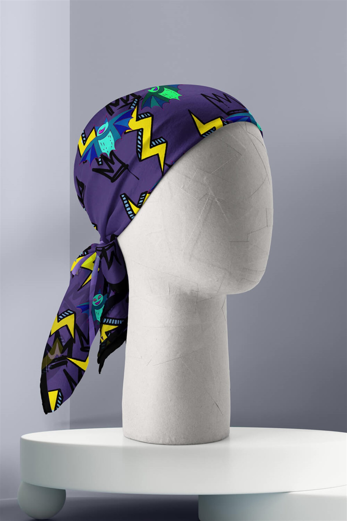 Violla D54 Kadın Comics Desenli Bandana 50x50 Mor DG0235-22