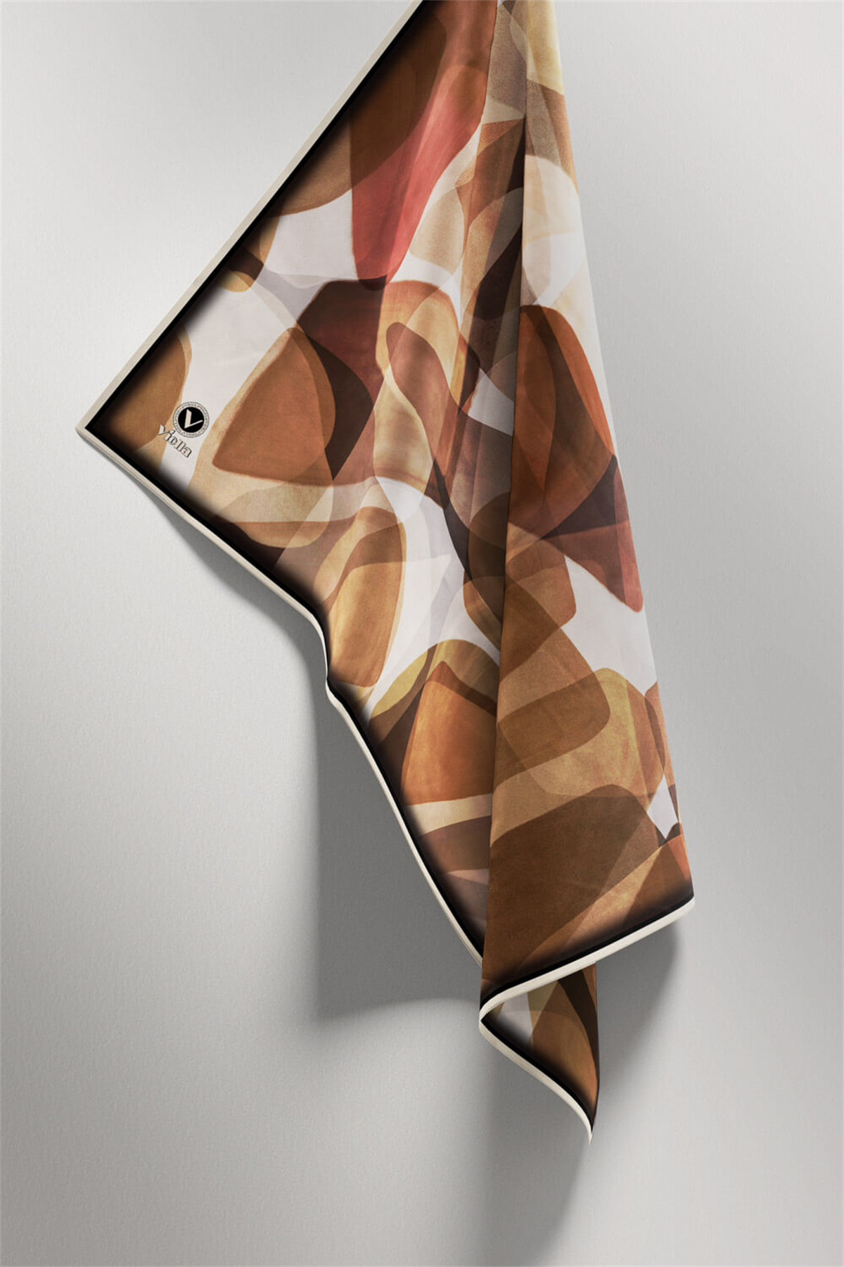 Twill Geometrik Batik Desenli Bej Renkli 90x90 Eşarp (İpek İçermez) Kenar Dikiş Şekli El Dikişli