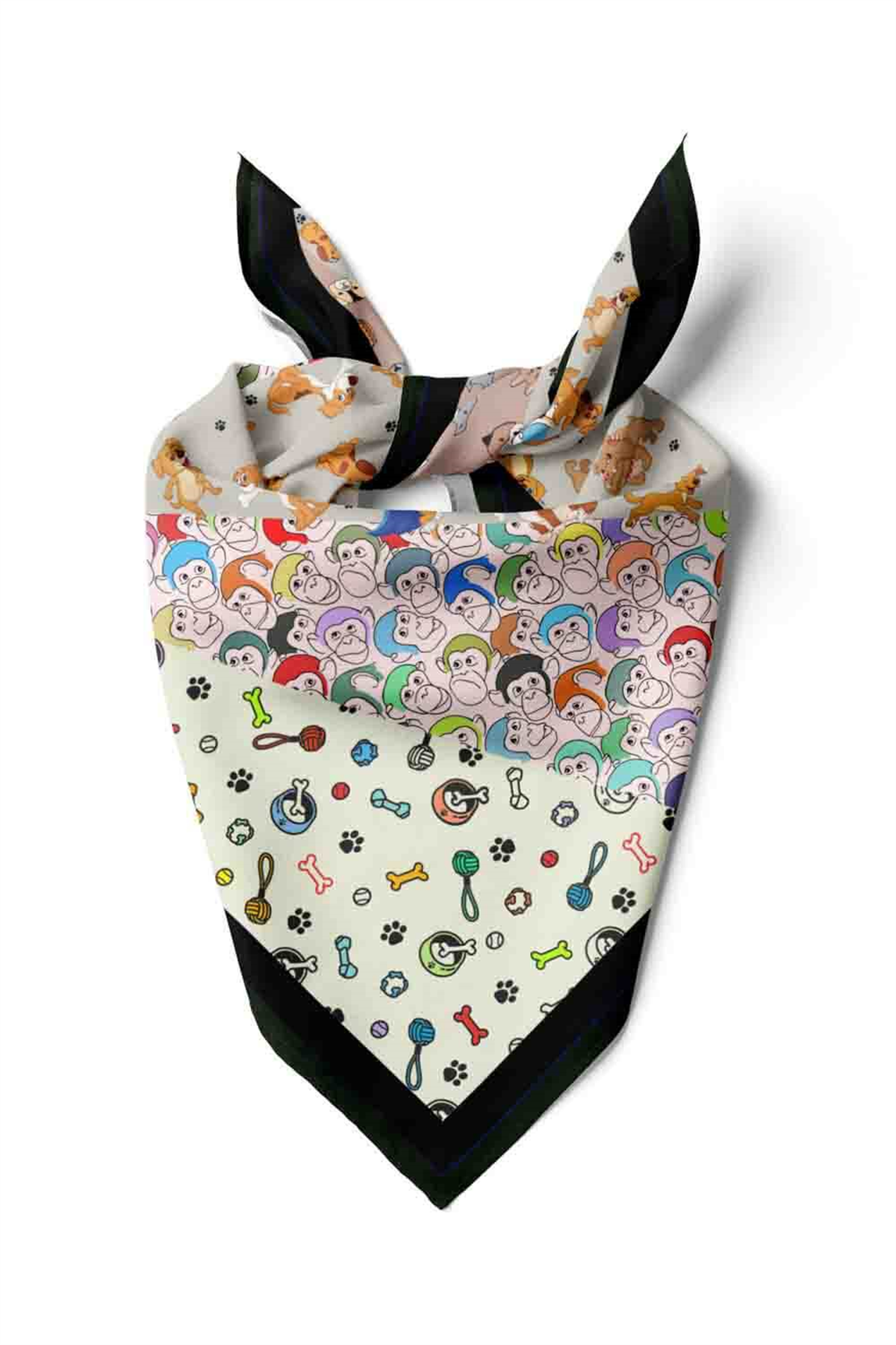 D4 Dog Monkey Desenli Krem Kırmızı Köpek Bandanası DG5575 45x45