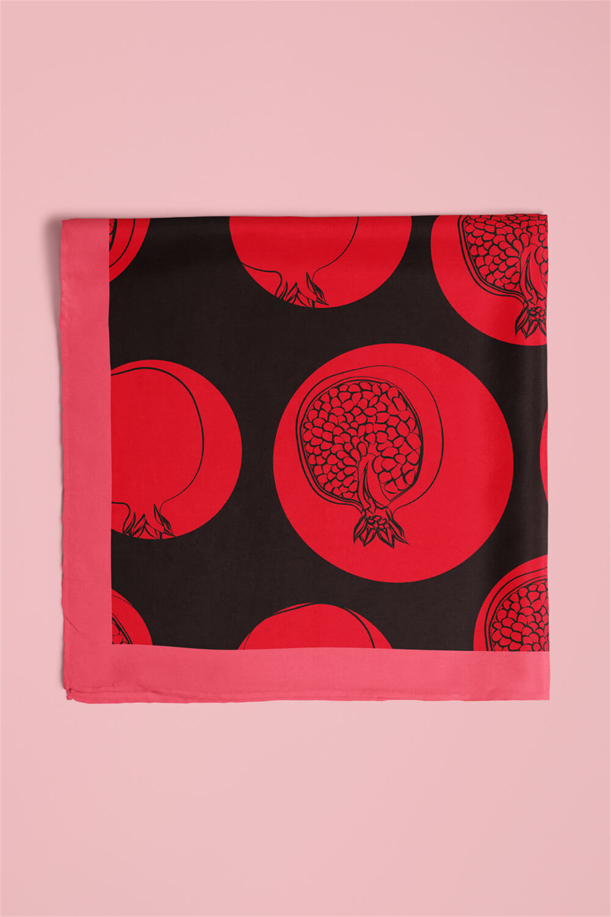 V20 Kadın Nar Desenli Bandana 50x50 Kırmızı Siyah