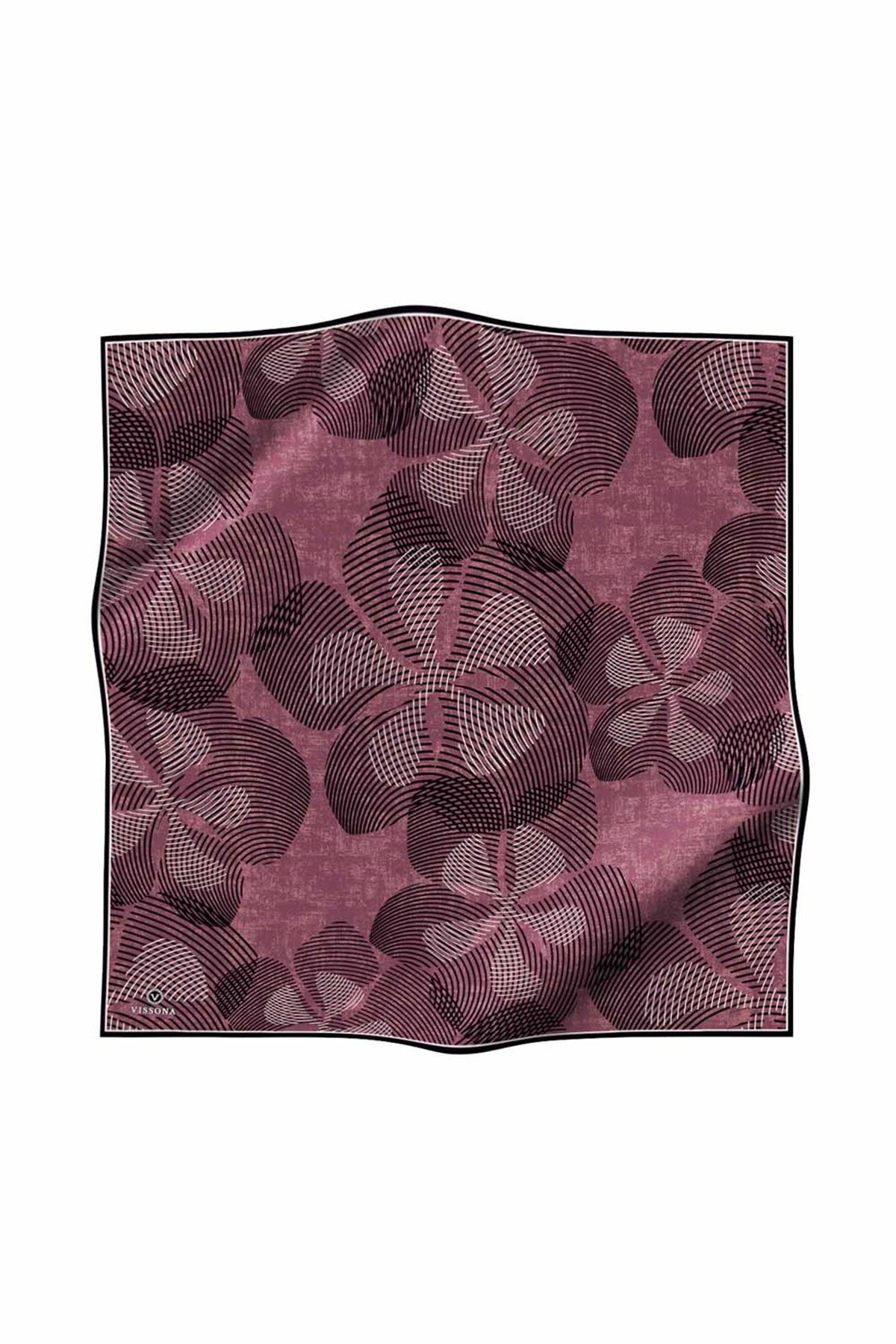 %100 Twill İpek Çizgili Çiçek Desenli Siyah - Gül Kurusu Renkli 90x90 Eşarp Dikim Şekli : El Dikişi