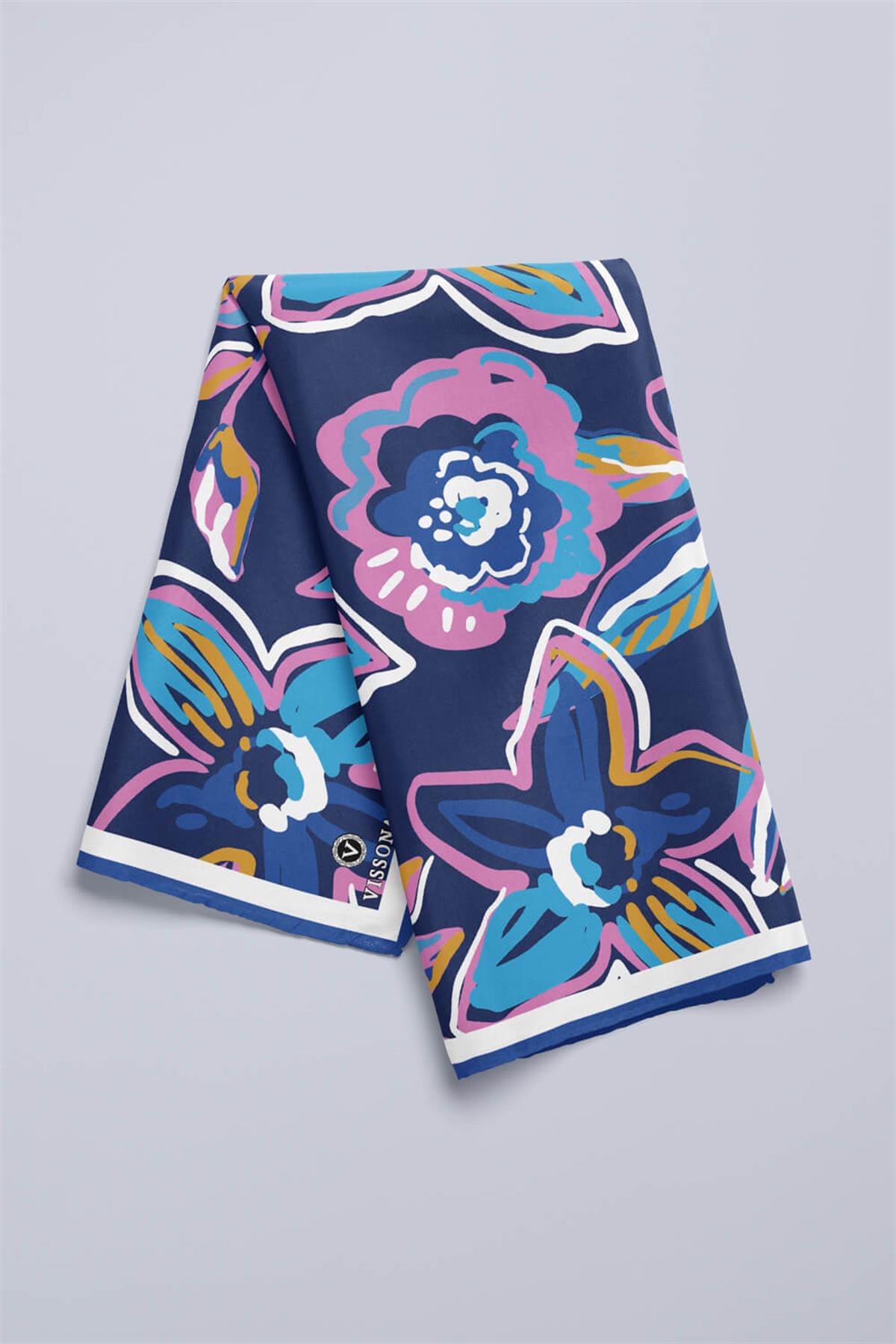 Vissona Çiçek Desenli İpek Bandana