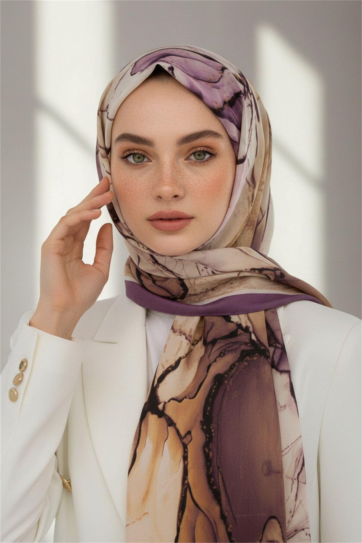 KREP BATİK DESENLİ LİLA RENKLİ 75X195 KIRIŞMAZ ŞAL