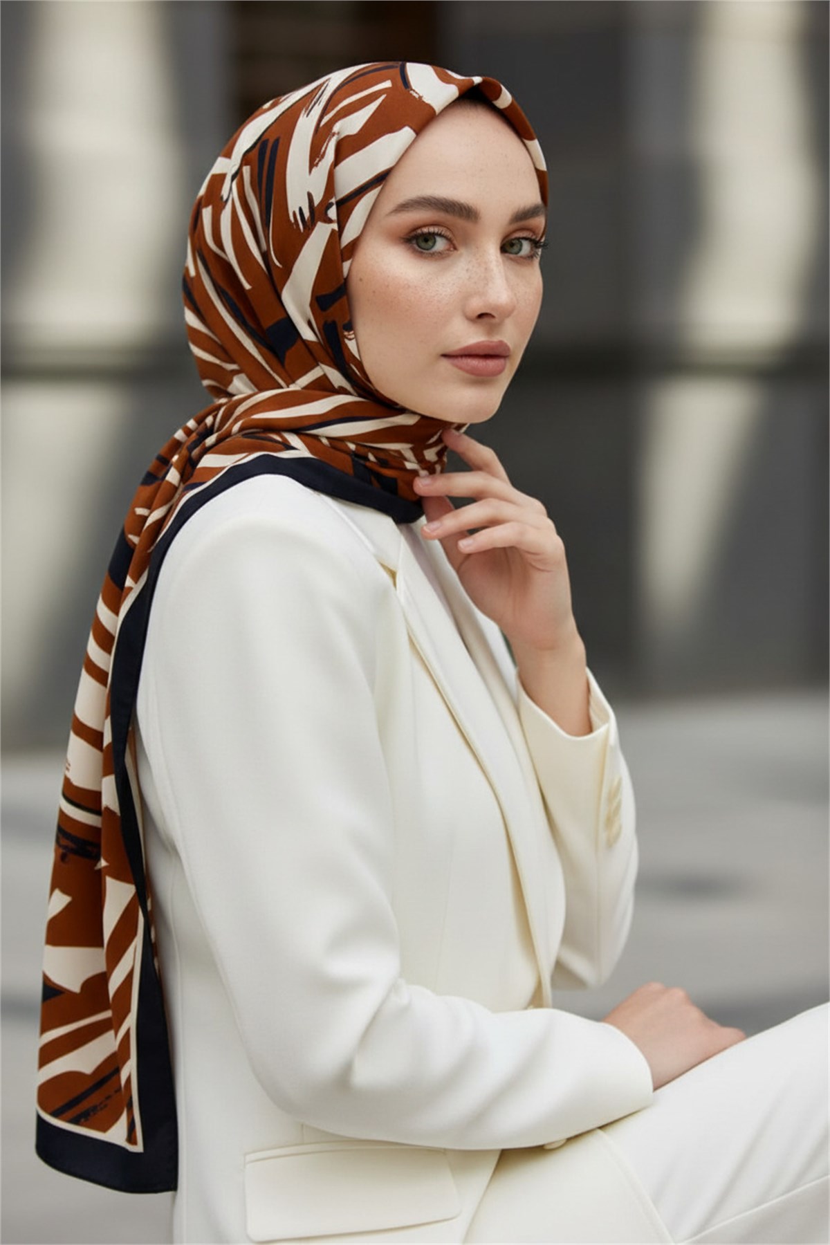 KREP ÇİZGİ DESENLİ TABA RENKLİ 75X195 KIRIŞMAZ ŞAL