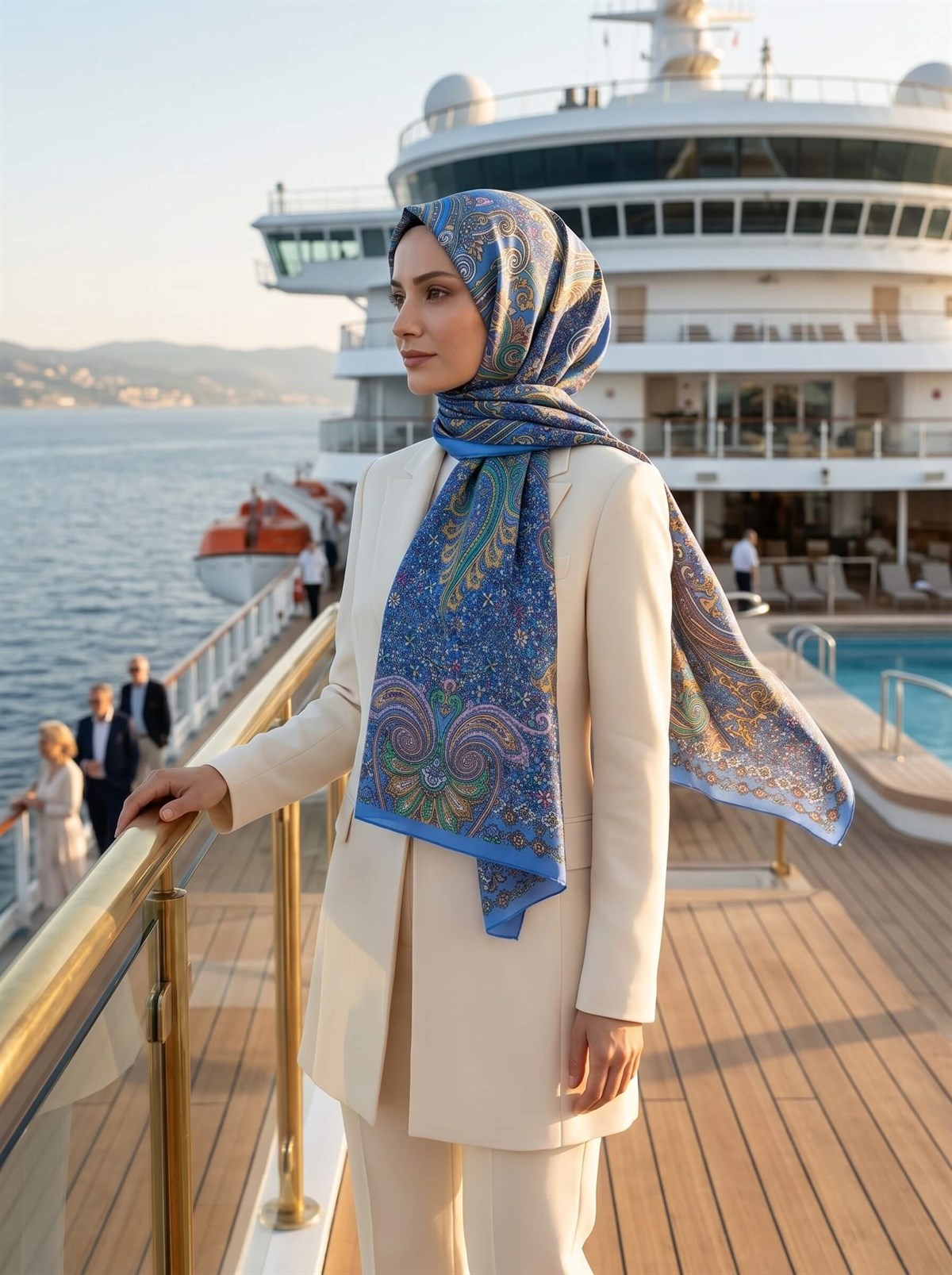 100% İpek Etro Desenli Saks - Fuşya Renkli 92x210 Şal