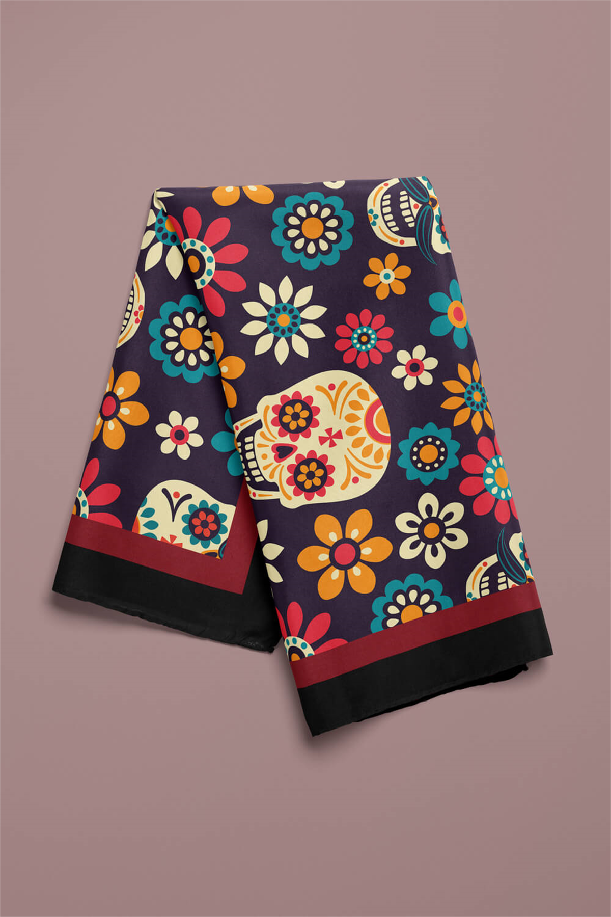 B53 Kadın Mor Skull  Desenli 50x50 Bandana HYL DG0702-22