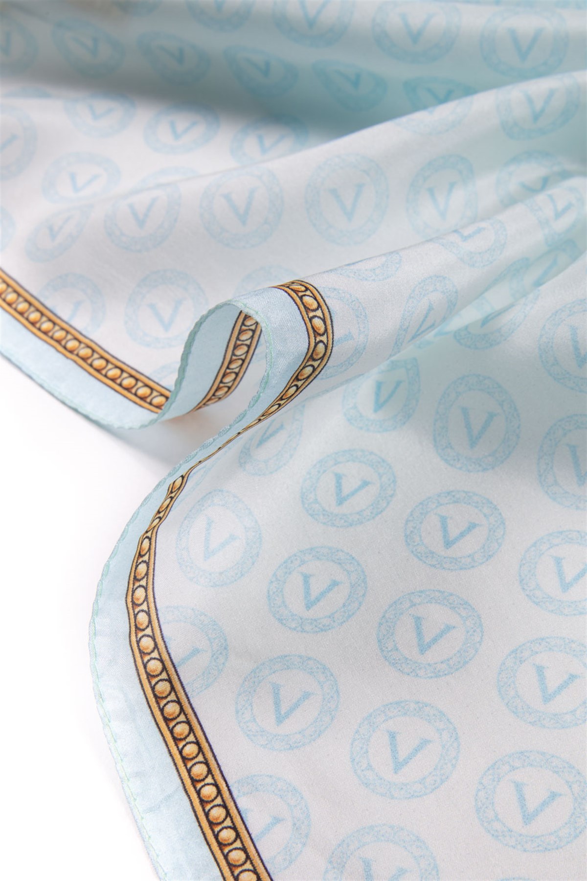 %100 İpek Degradeli Ve Monogram Desenli Su Yeşili - Gold Renkli 92x210 Şal