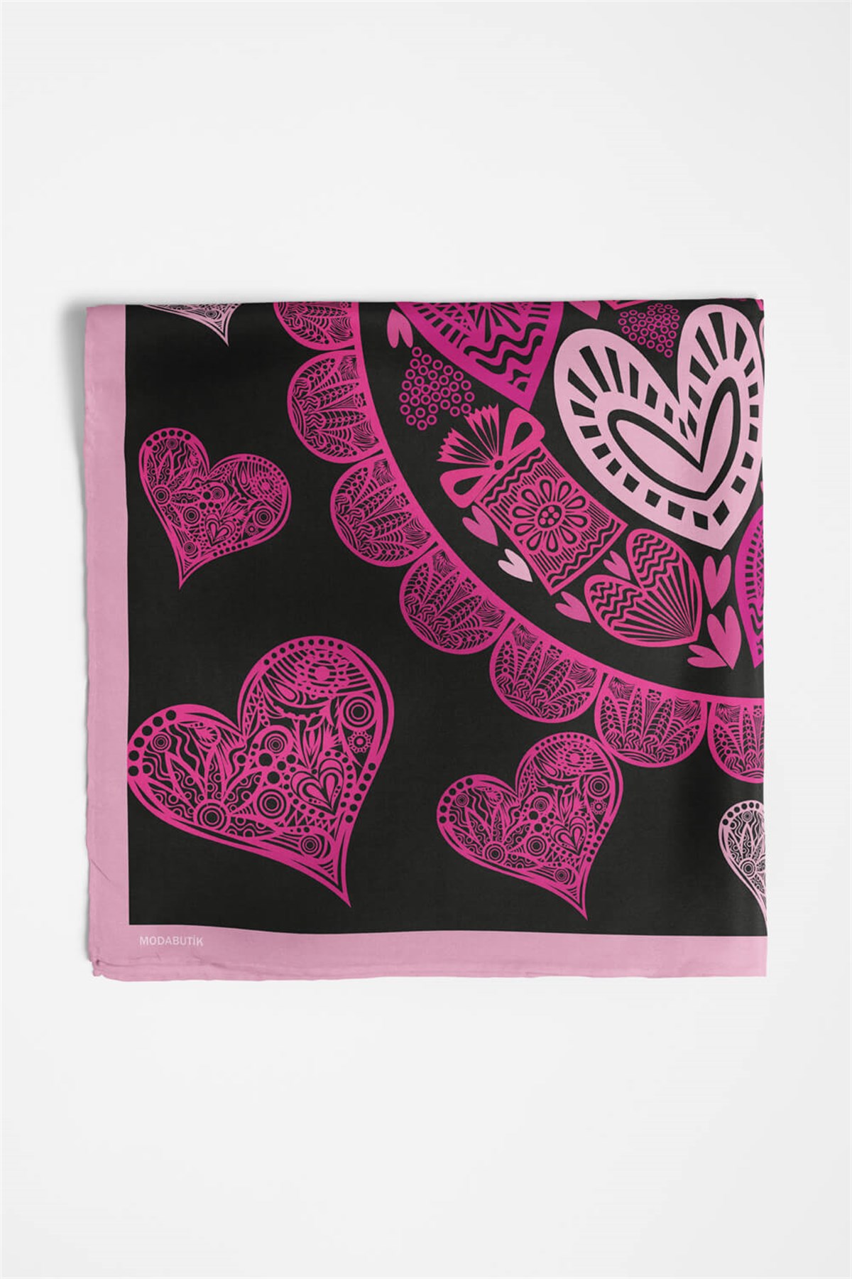 Violla D103 Kadın Kalp Desenli Bandana 50x50 Pembe DG0296-22