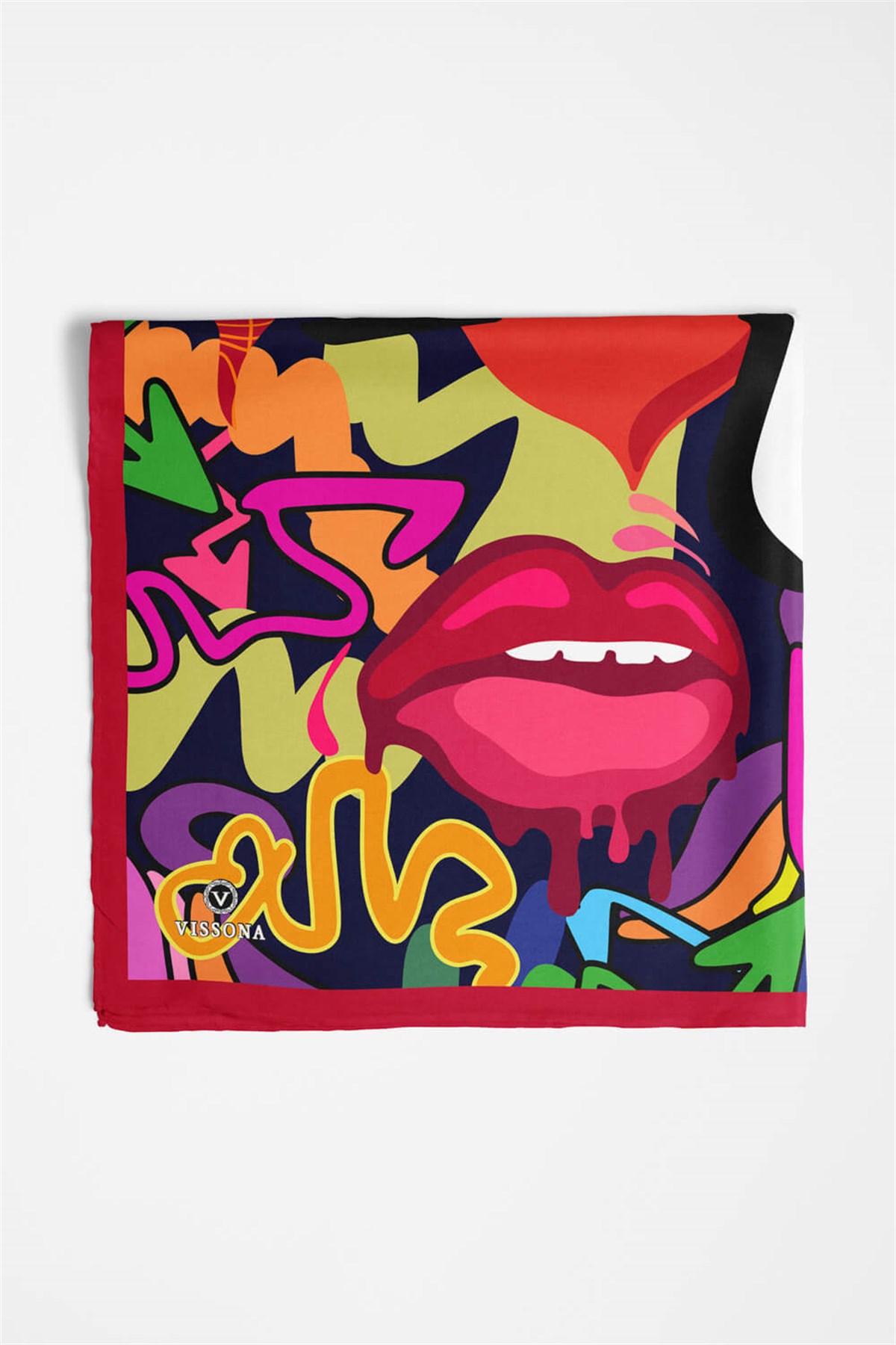 %100 İpek Grafiti Desenli Kadın Bandana