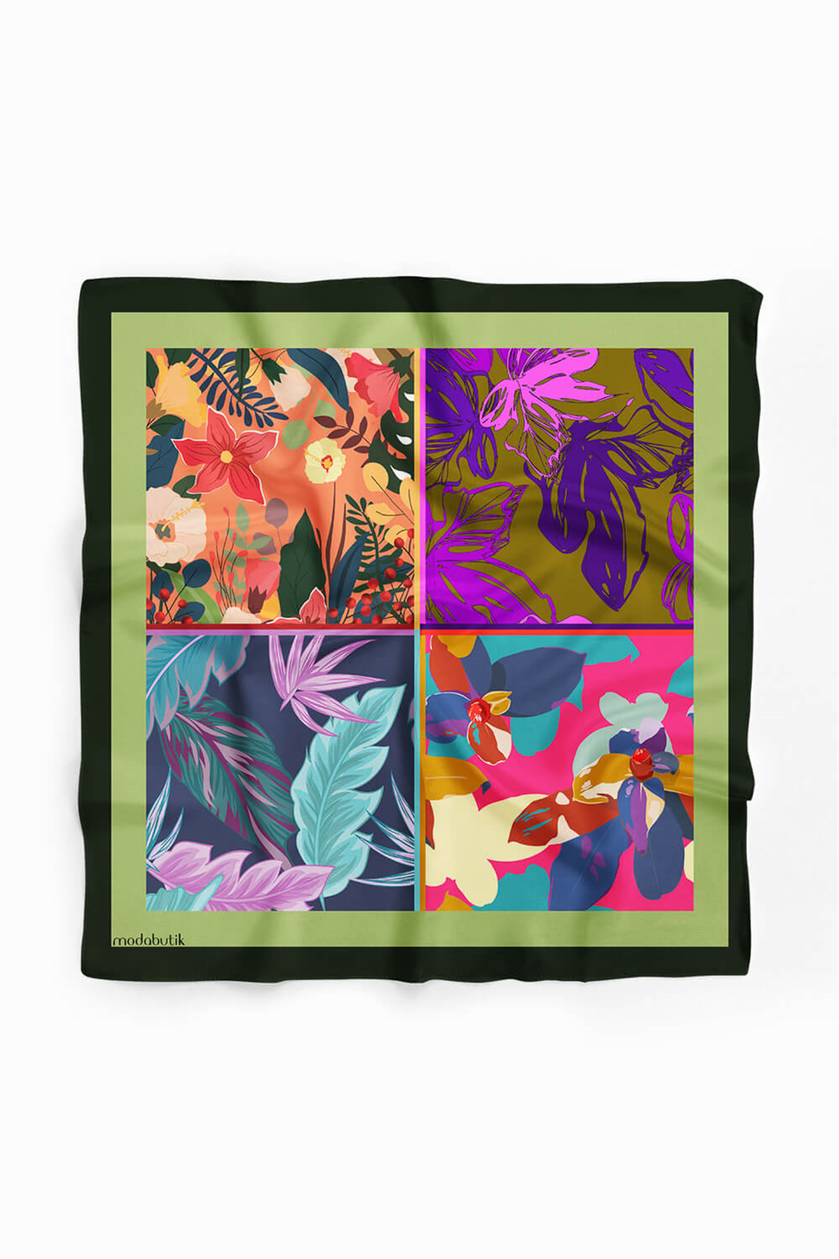 A61 Kadın Turkuaz Mavi Çiçekli Desenli 50x50 Bandana HYL DG01269-22