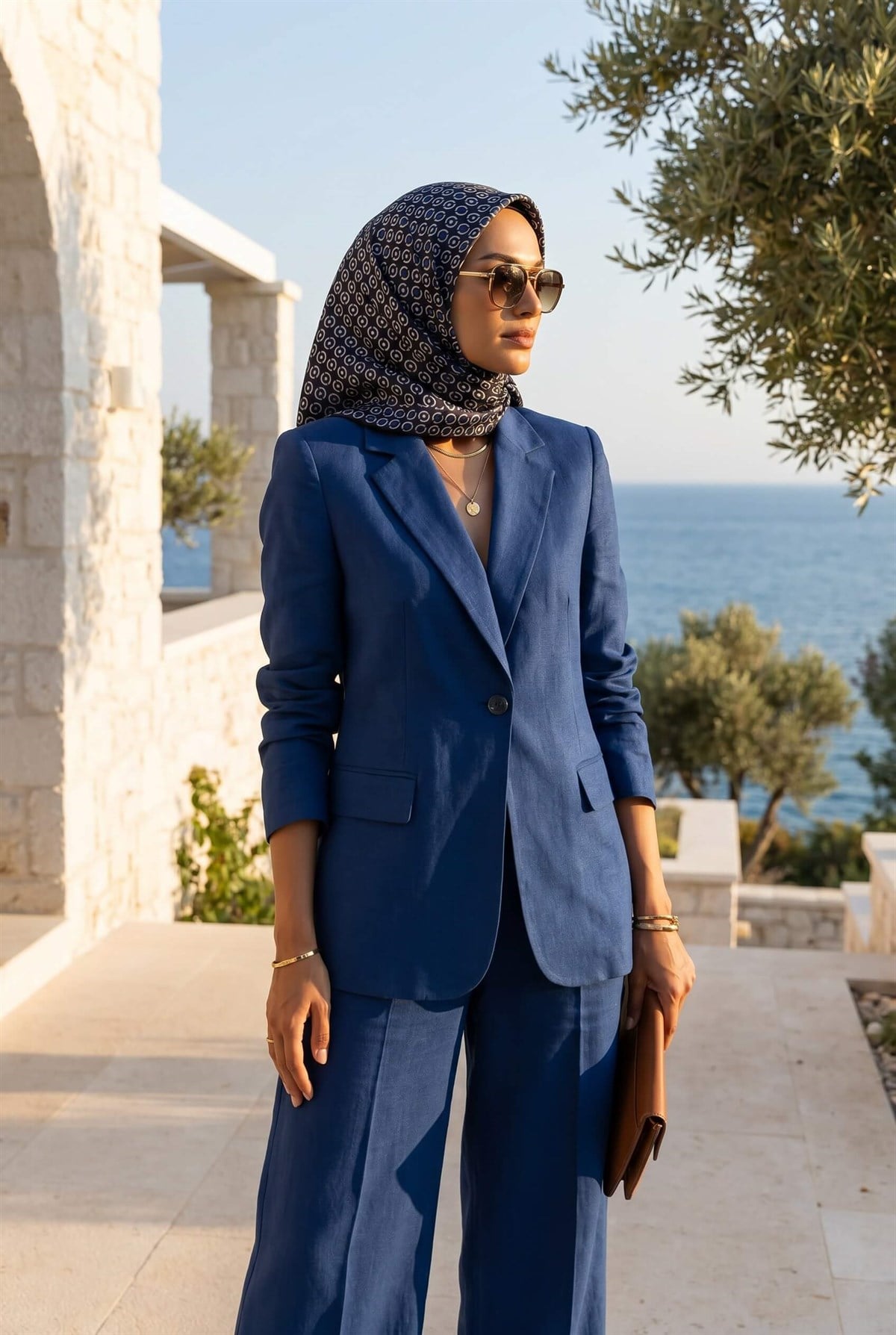 %100 Twill İpek Zincir Desenli Siyah - Saks Renkli 90x90 Eşarp Kenar Dikiş Şekli El Dikişli