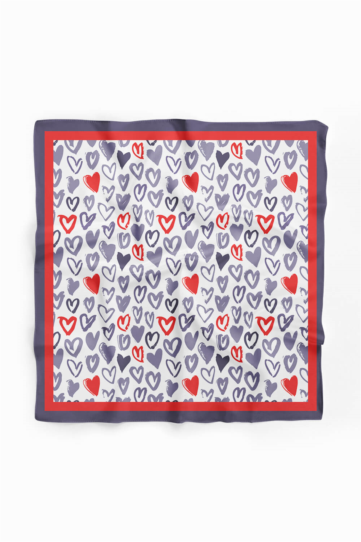 F39 Kadın Gri Kırmızı Wish of Love Desenli 50x50 Bandana HYL DG0734-22