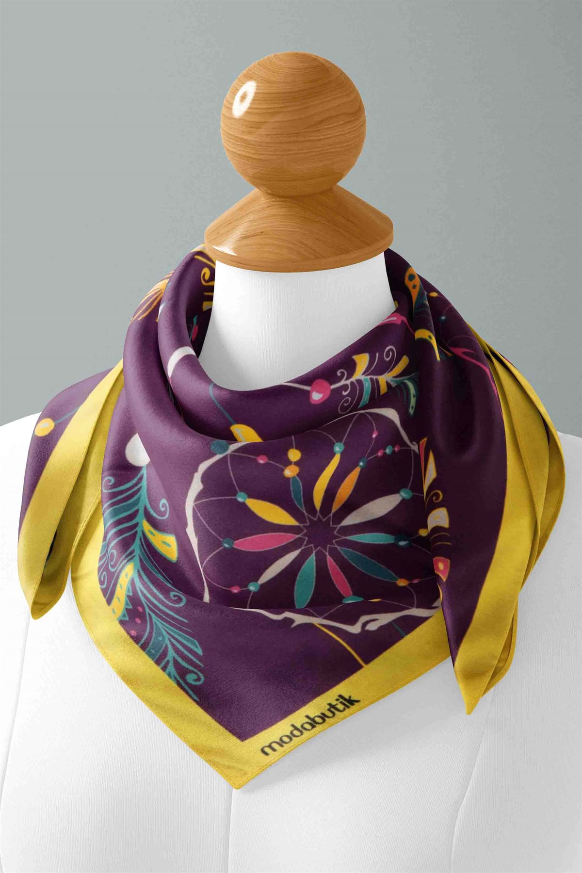 Violla B97 Kadın Yaprak Desenli Bandana 50x50 Yeşil DG0332-22 Snz