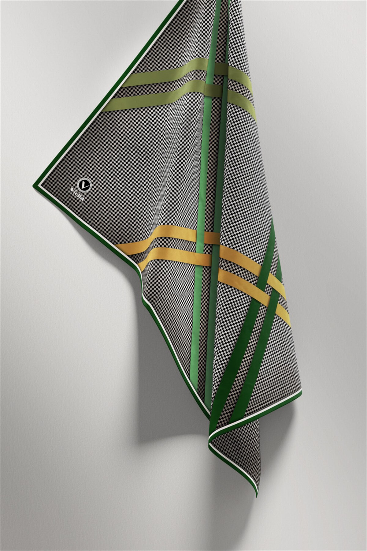 Twill Çizgili Pötikareli Çizgili Desenli Zümrüt Yeşili - Haki Yeşili Renkli 90x90 Eşarp (İpek İçermez)