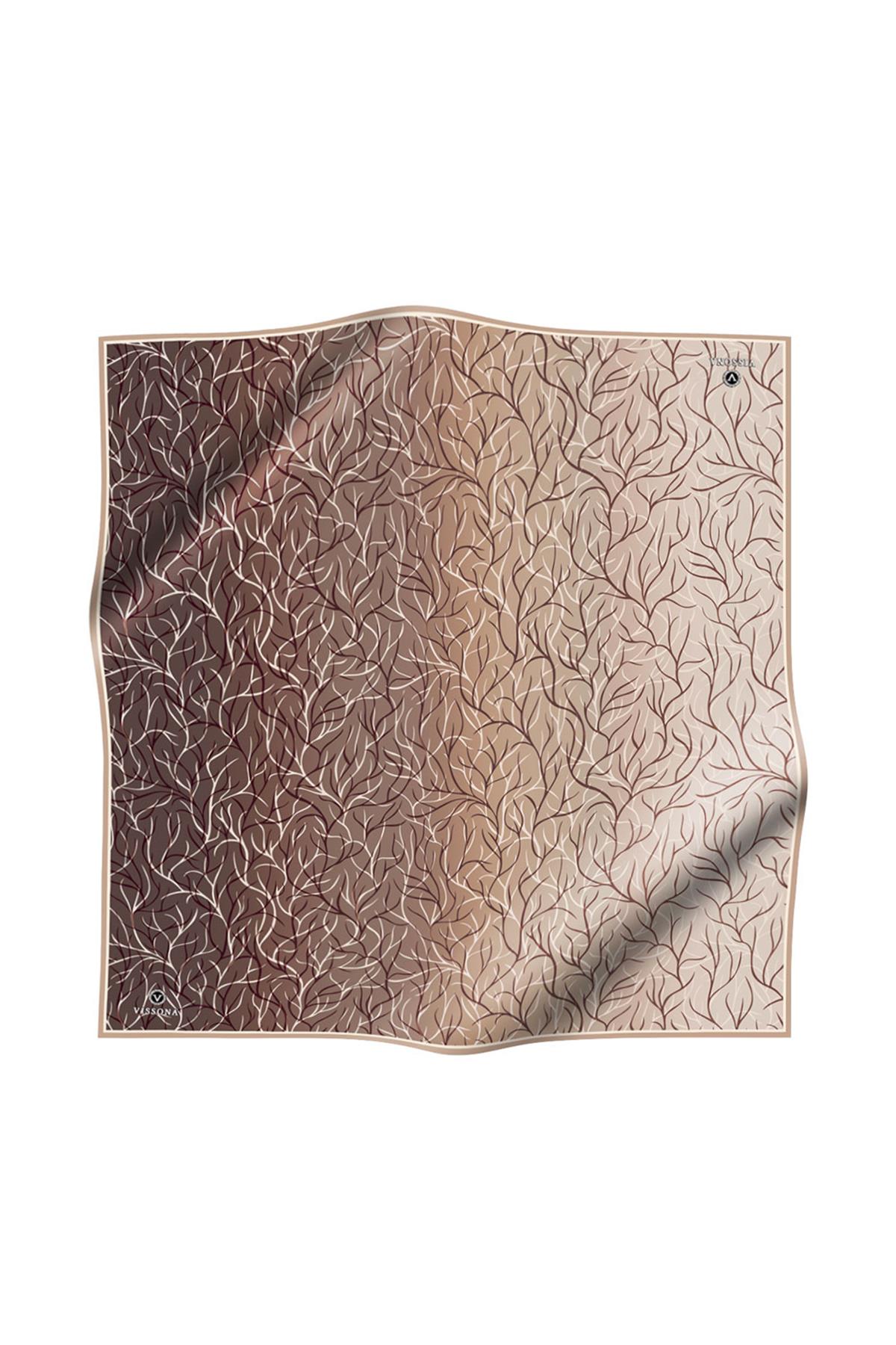 %100 Twill İpek Degrade Desenli Taş Renkli 90x90 Eşarp Dikim Şekli : El Dikişi