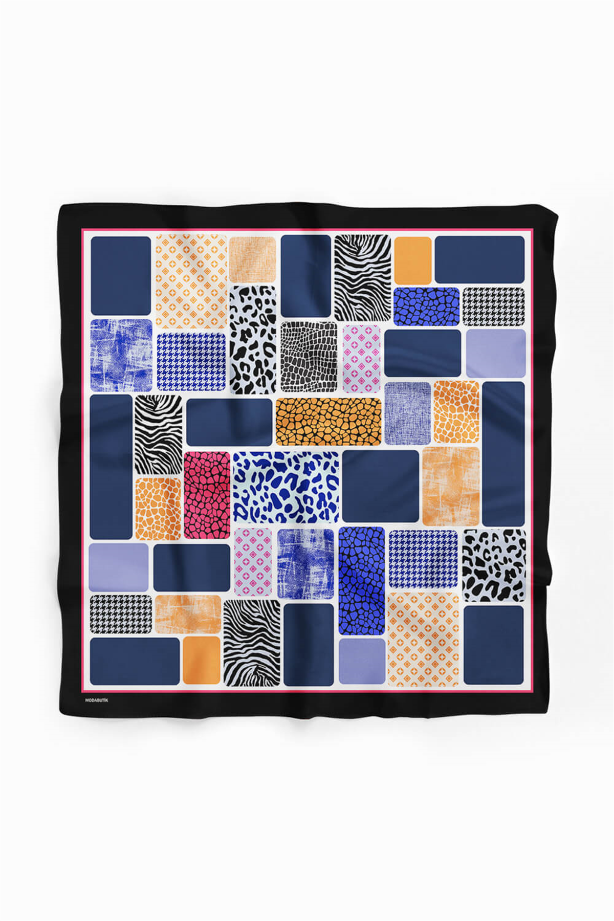 D110 Kadın Dikdörtgen Desenli Bandana 50x50 Mavi DG0497-22