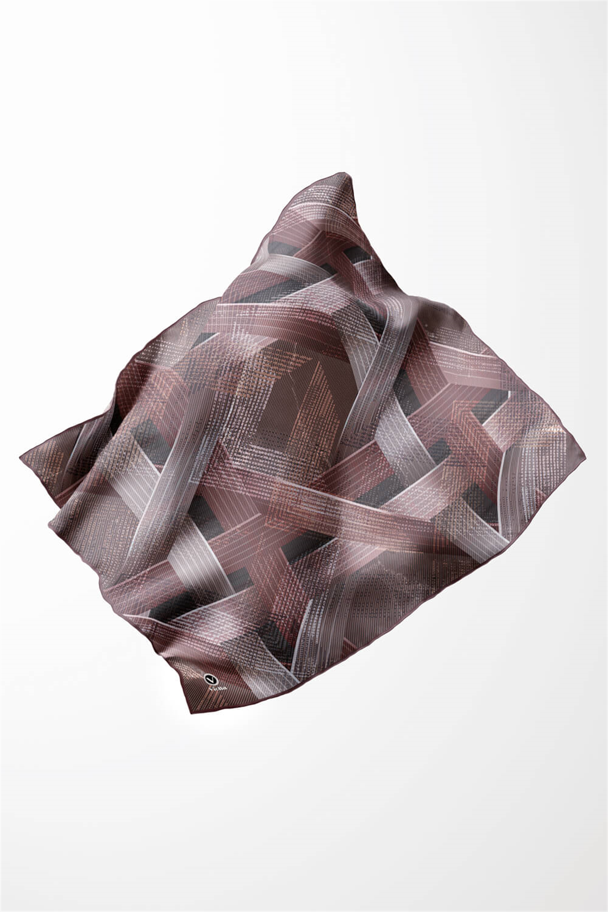 Twill Dokulu Geometrik Desenli Pudra Renkli 90x90 Eşarp (İpek İçermez) Kenar Dikiş Şekli El Dikişli
